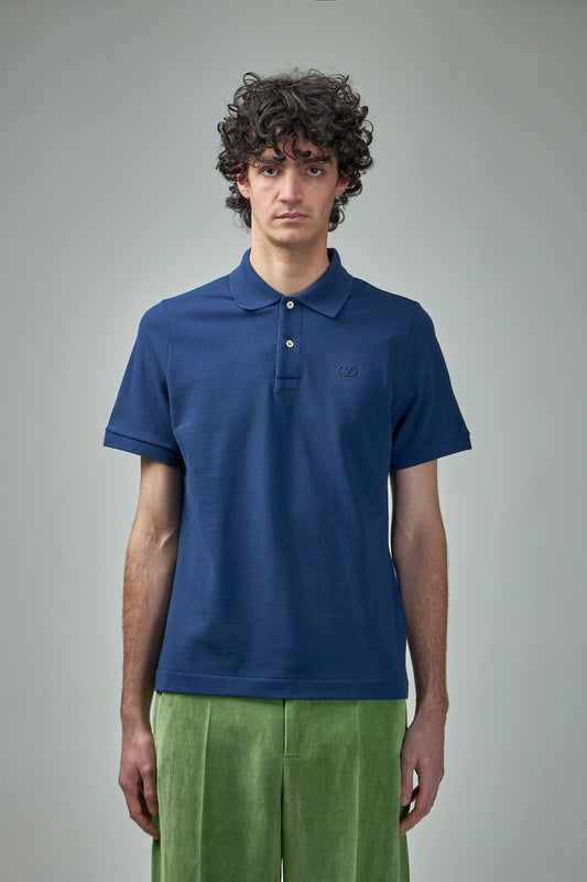 Cotton Piqué Polo Shirt with V-Logo Embroidery