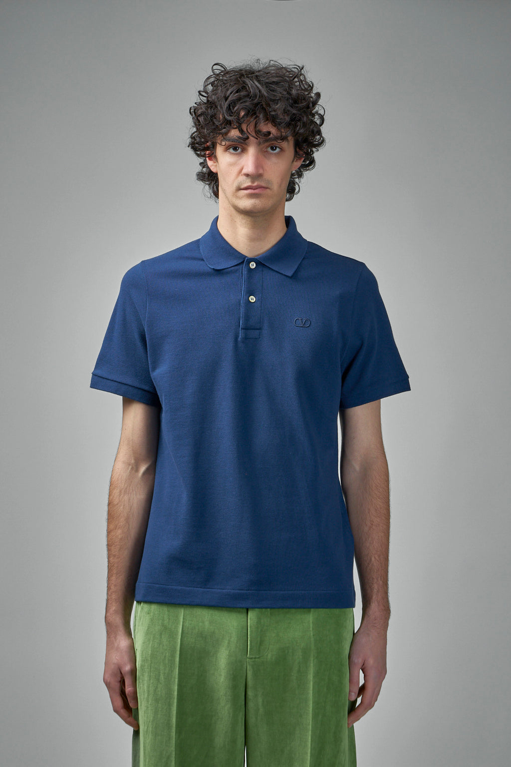 Cotton Piqué Polo Shirt with V-Logo Embroidery