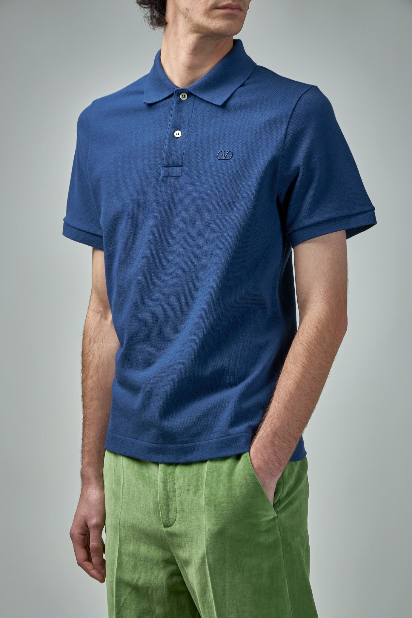 Cotton Piqué Polo Shirt with V-Logo Embroidery