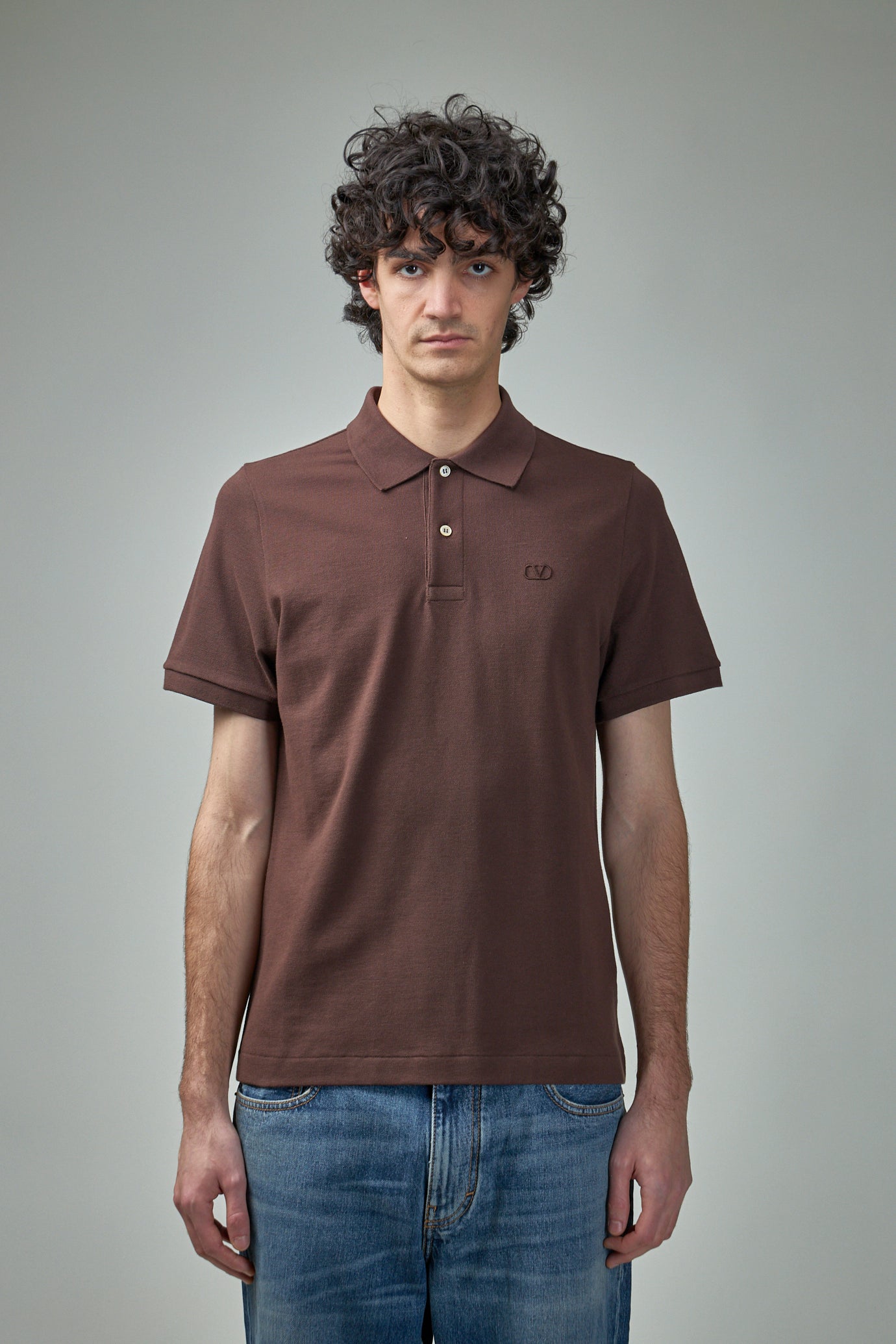 Cotton Piqué Polo Shirt with V-Logo Embroidery