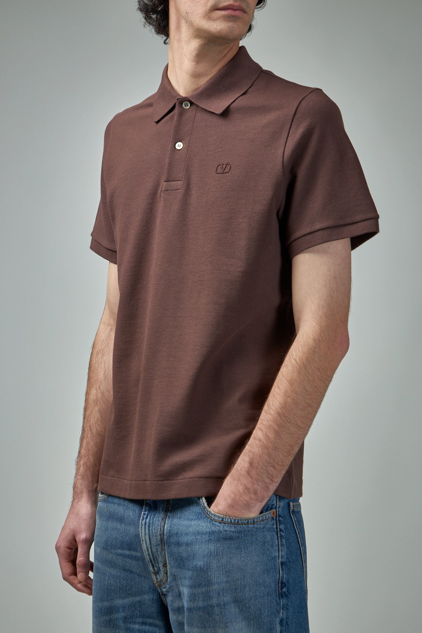 Cotton Piqué Polo Shirt with V-Logo Embroidery