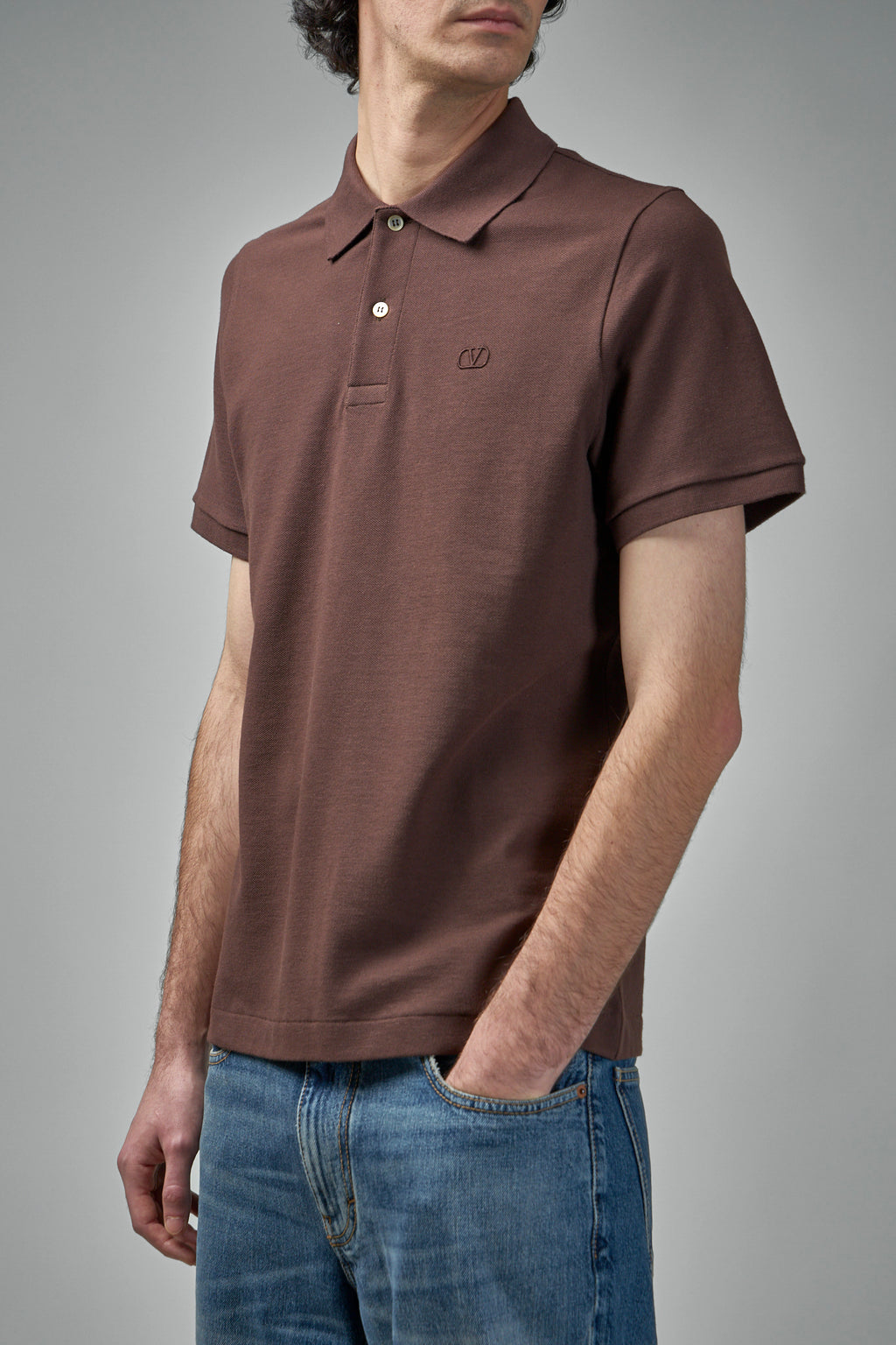 Cotton Piqué Polo Shirt with V-Logo Embroidery