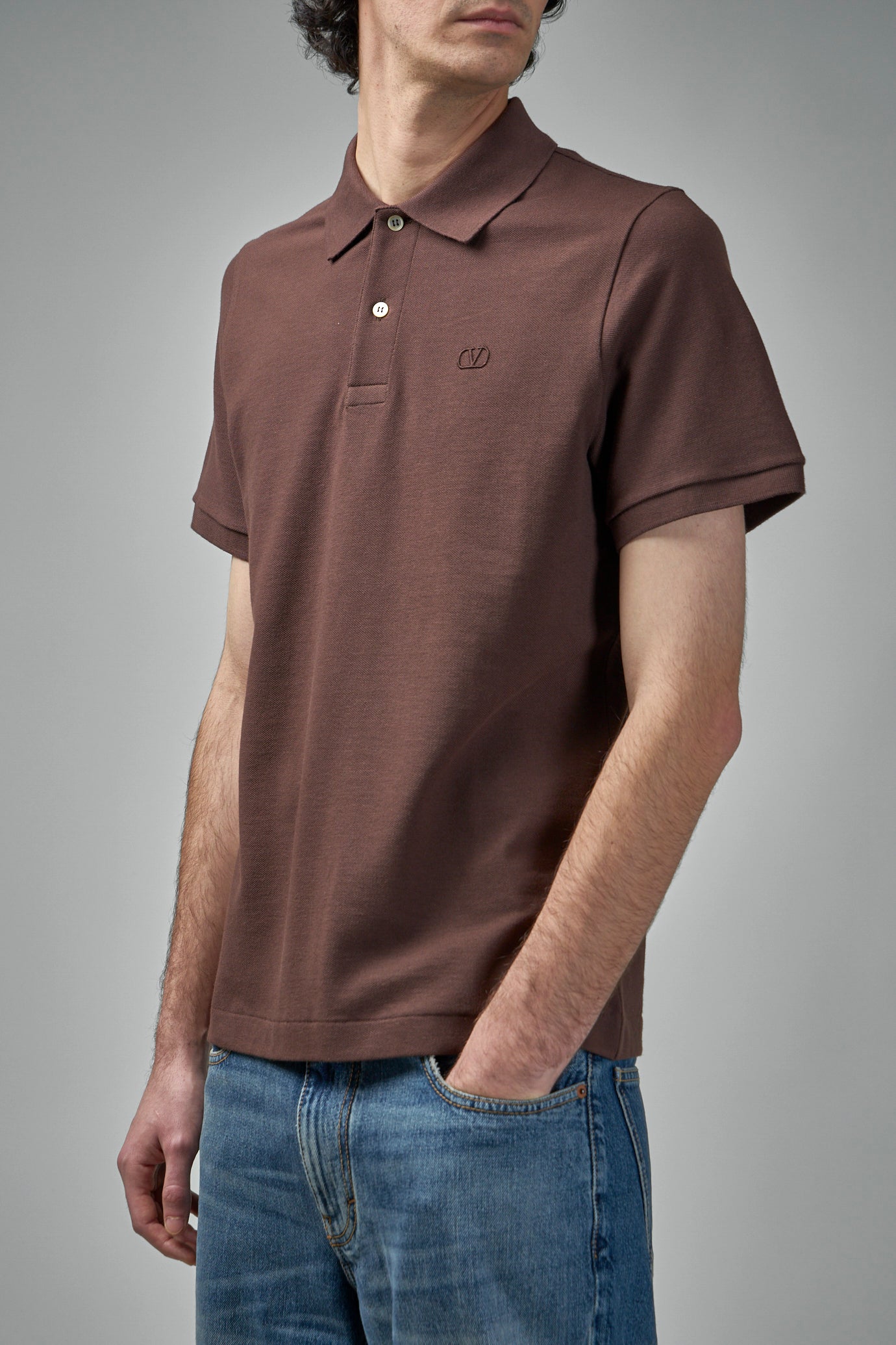 Cotton Piqué Polo Shirt with V-Logo Embroidery