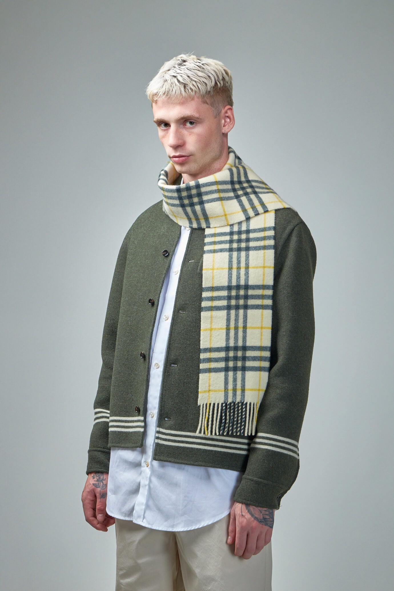 Narrow Check Cashmere Scarf