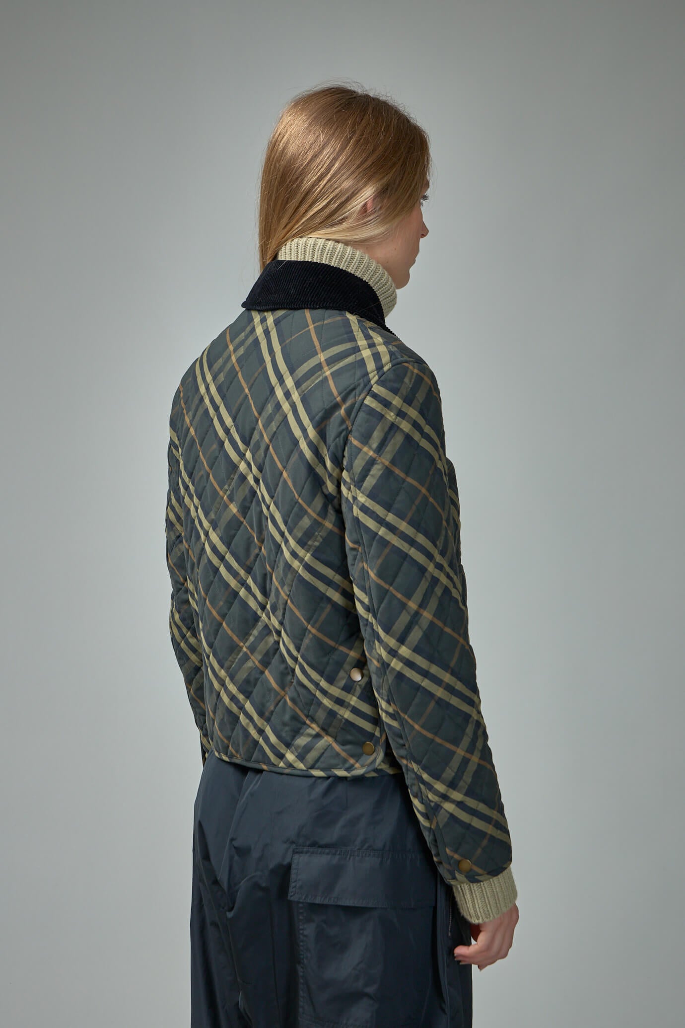 Cropped Check Quilted Barn Jacket