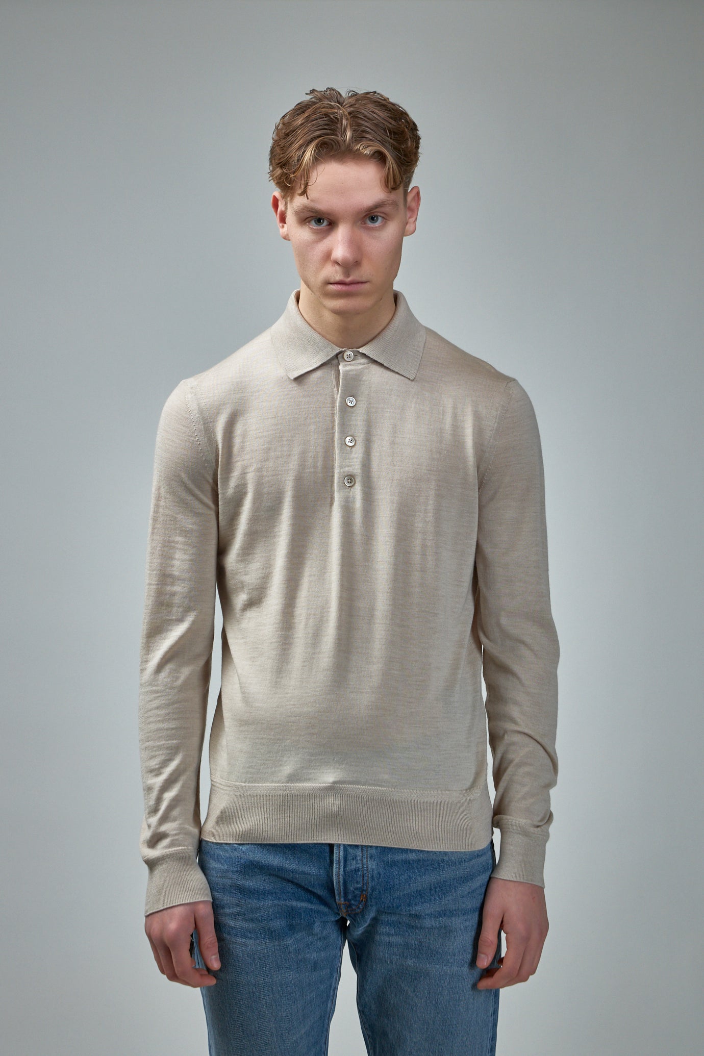 Fine Gauge Pure Wool LS Polo