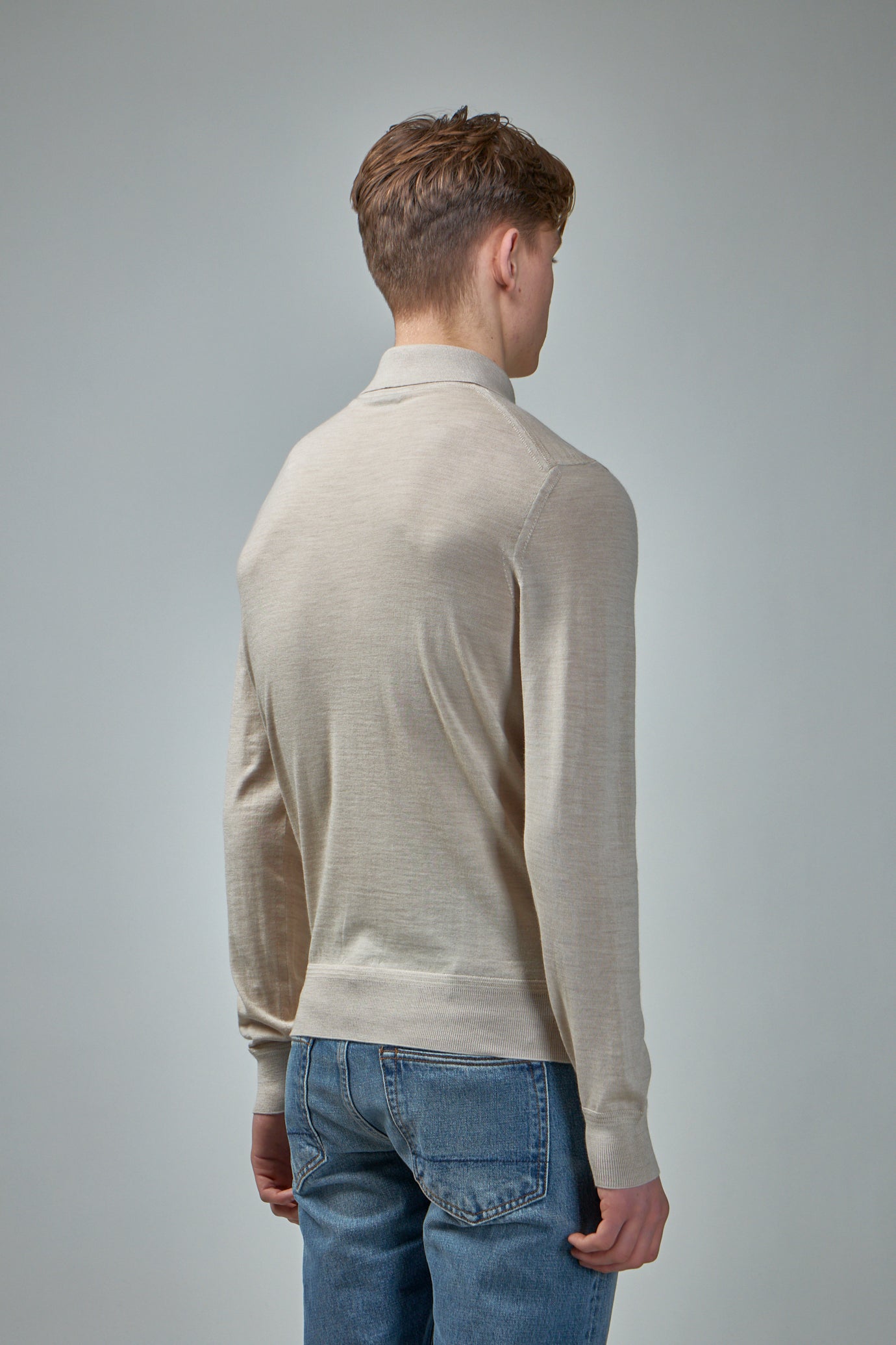 Fine Gauge Pure Wool LS Polo