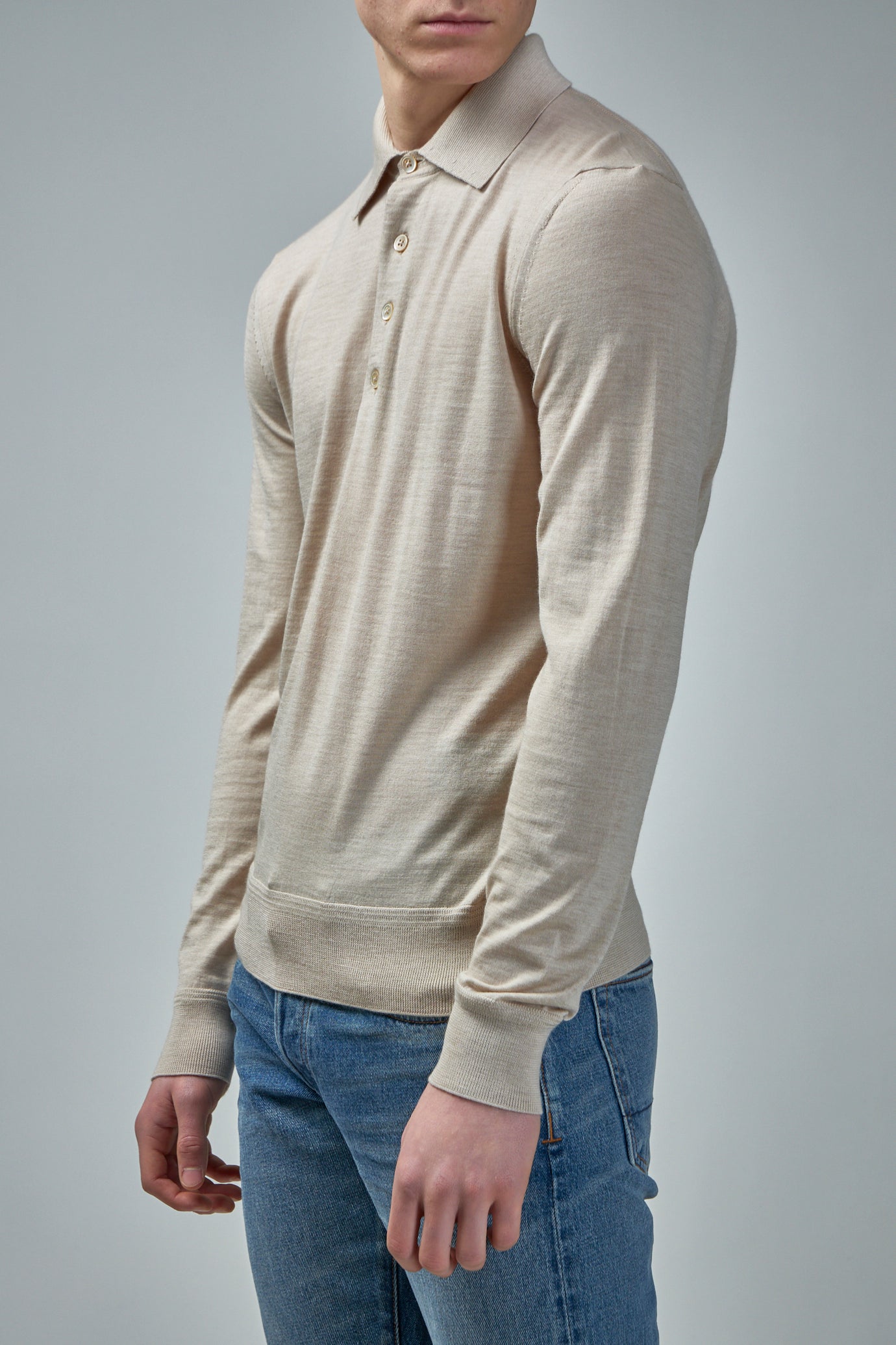 Fine Gauge Pure Wool LS Polo