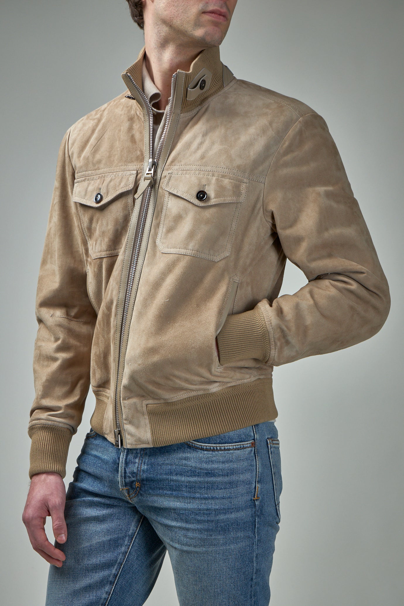 Suede Chest Pocket Bomber