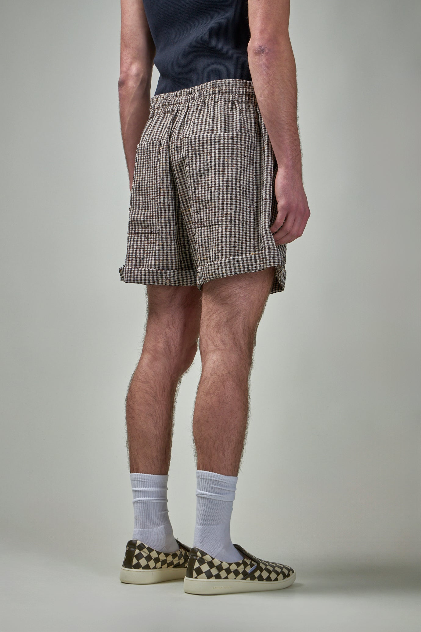 Knotted Viscose Check Shorts