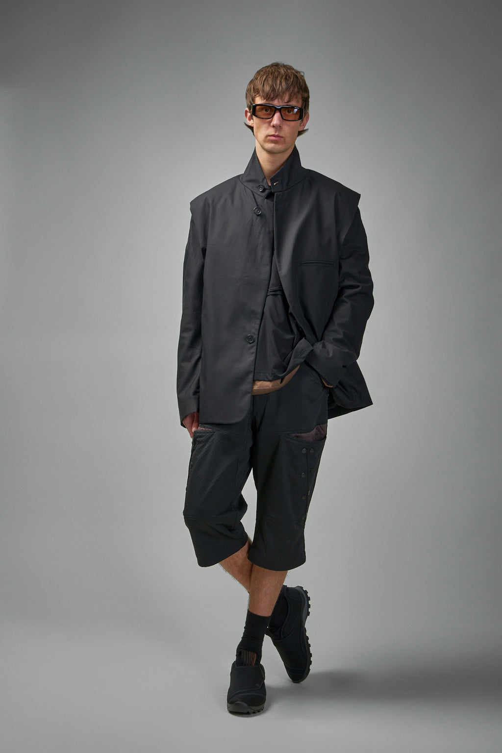 KKSS25T08-31 Inex Snap Shorts Honeycomb Polyester kohleschwarz/ callistobraun