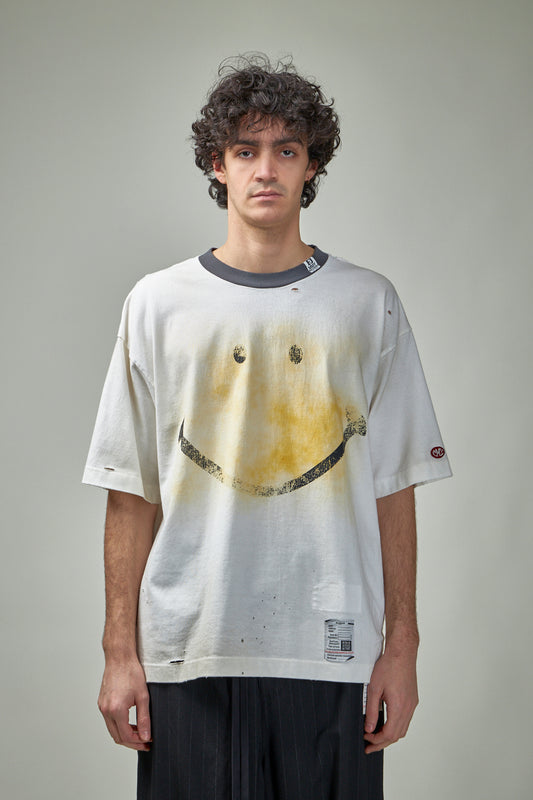 Smiley Face Printed Distressed Tee