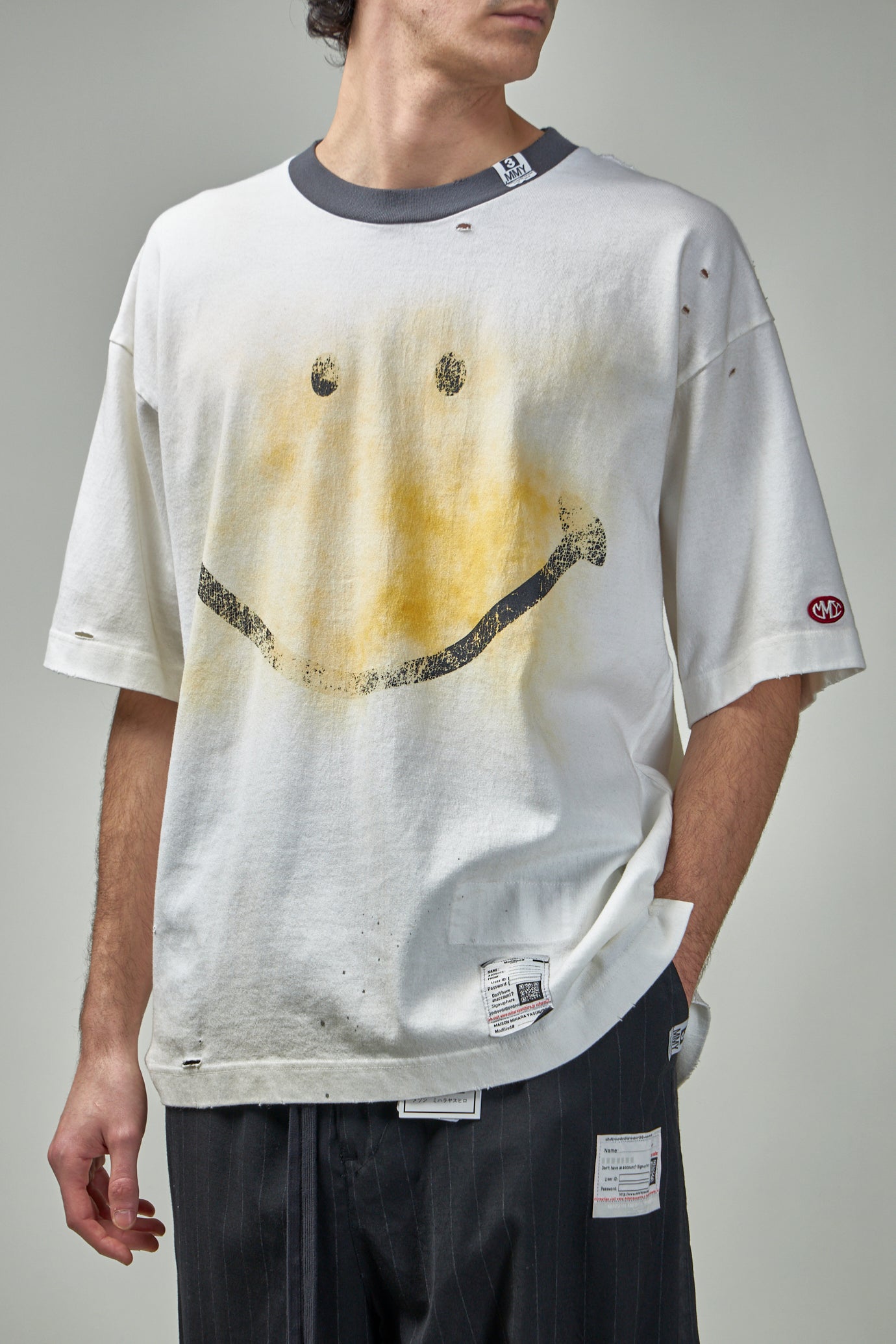 Smiley Face Printed Distressed Tee