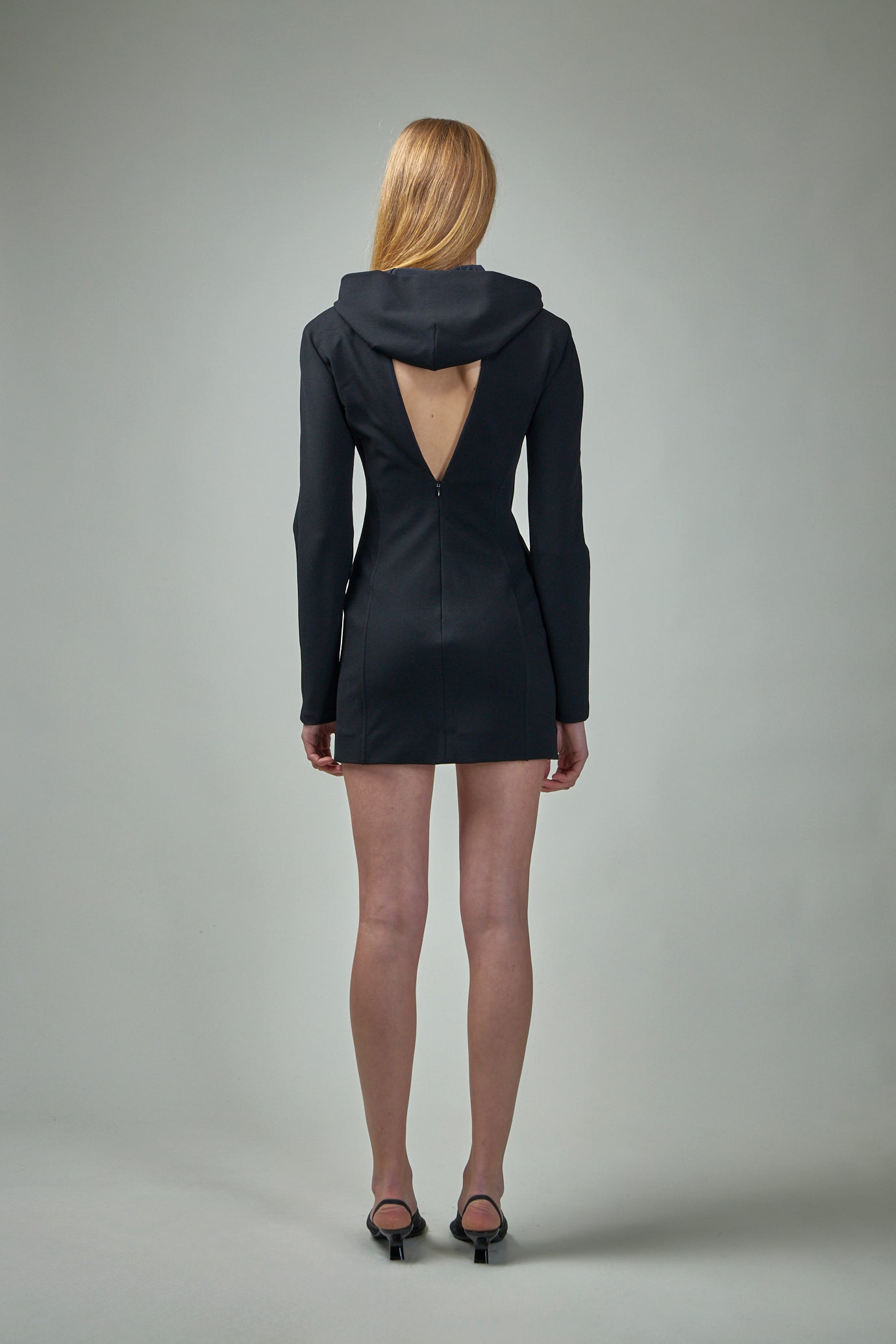 Crepe Jersey Backless Shirt Dress with Hood