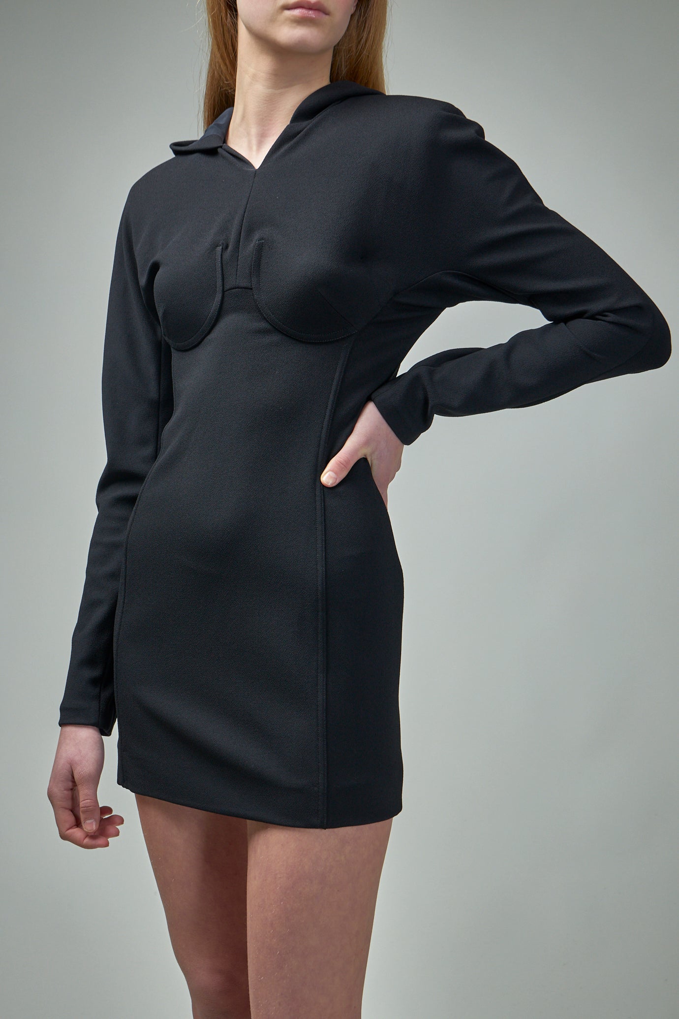 Crepe Jersey Backless Shirt Dress with Hood