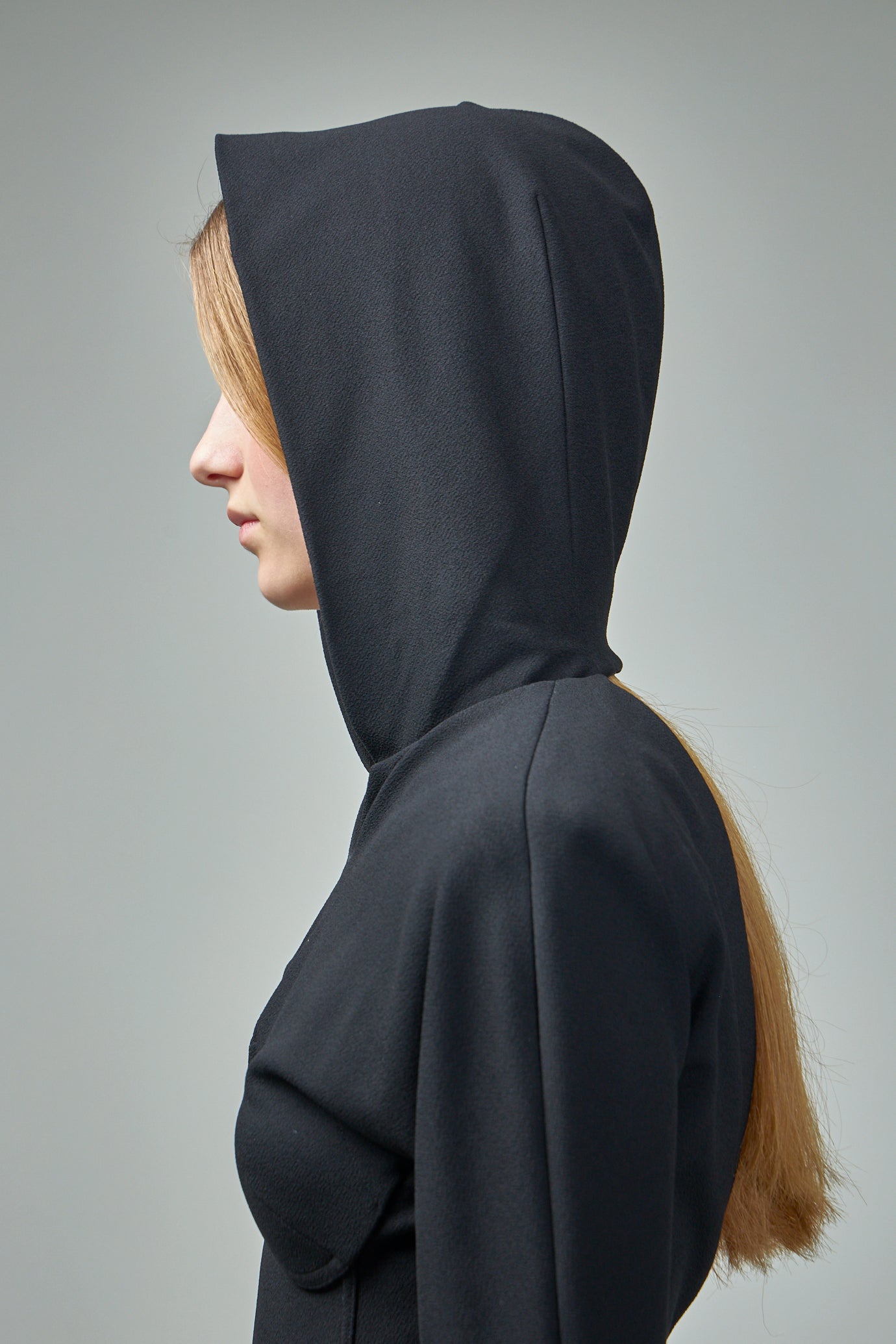 Crepe Jersey Backless Shirt Dress with Hood