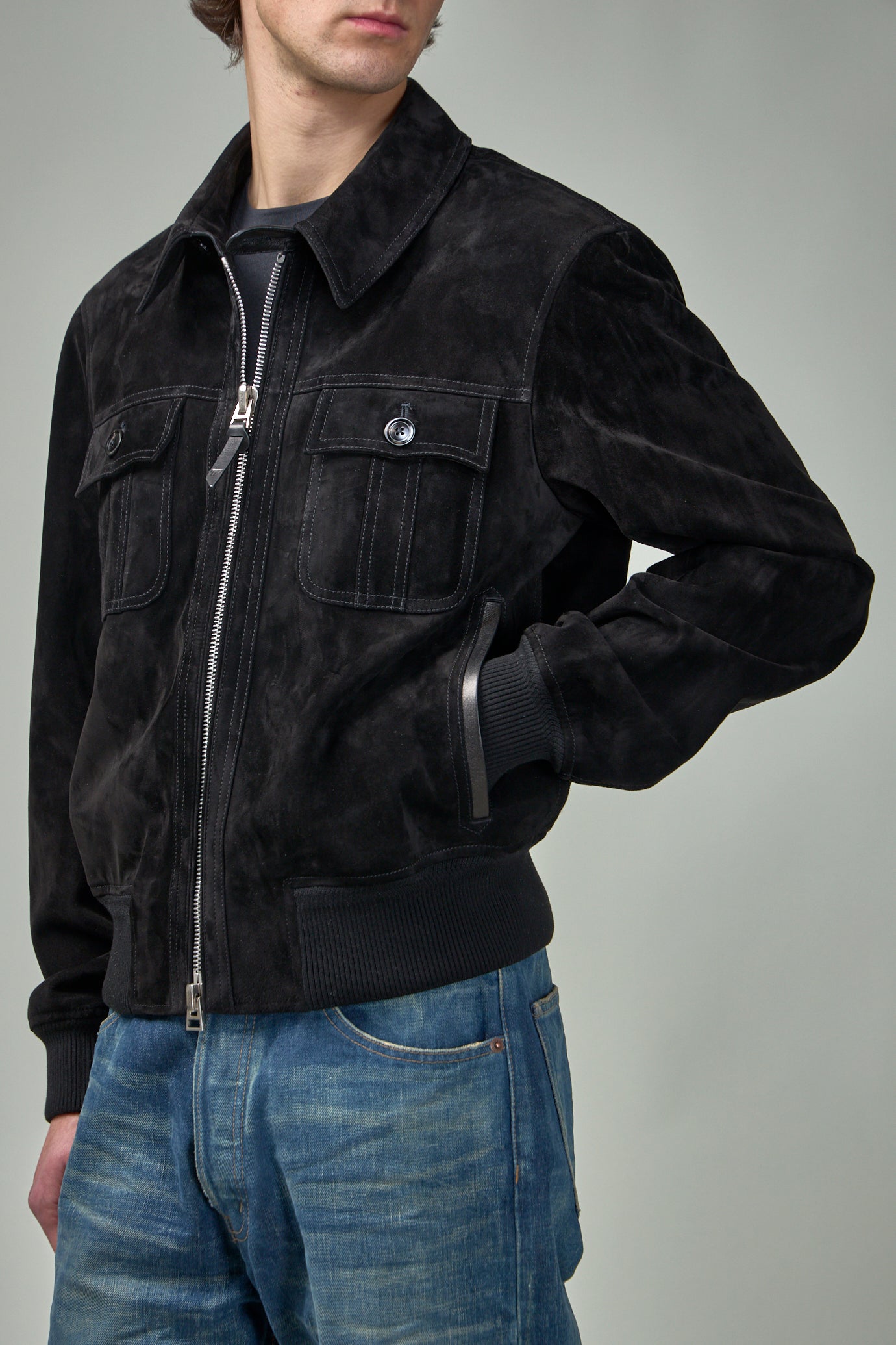 Cashmere Suede Chest Pocket Blouson