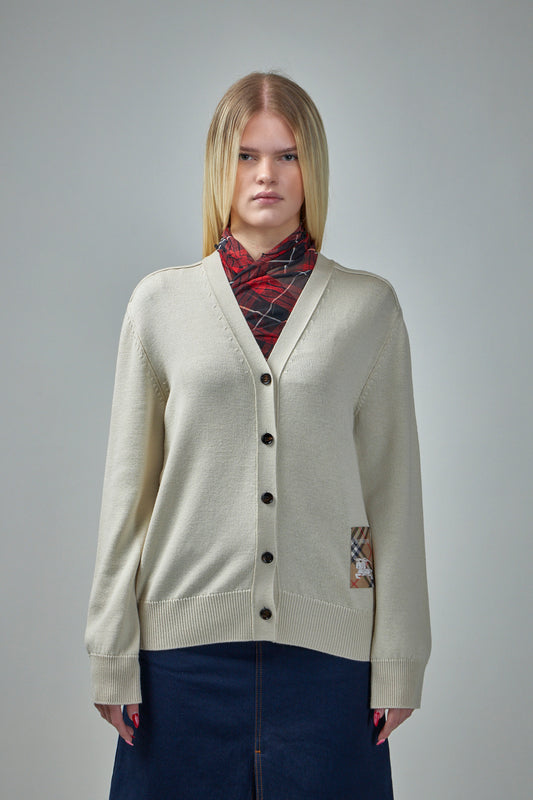 Check Label Wool Cardigan