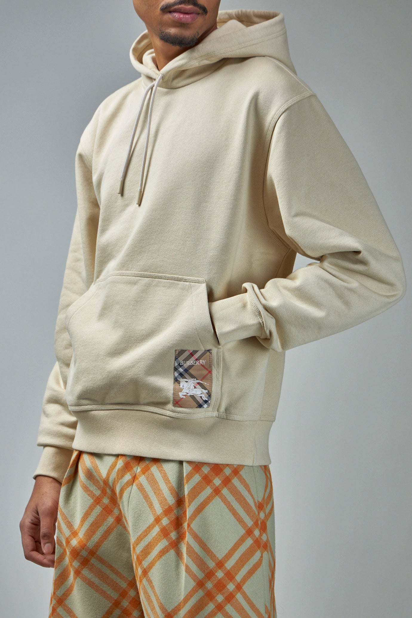 Check Label Cotton Hoodie