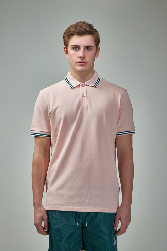 Striped Trim Cotton Piquet Polo Shirt