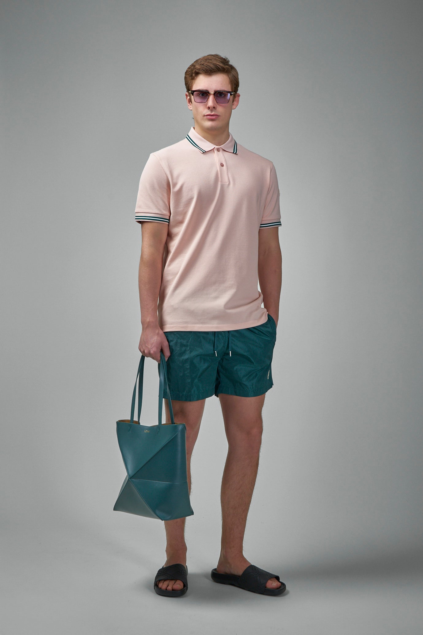 Striped Trim Cotton Piquet Polo Shirt