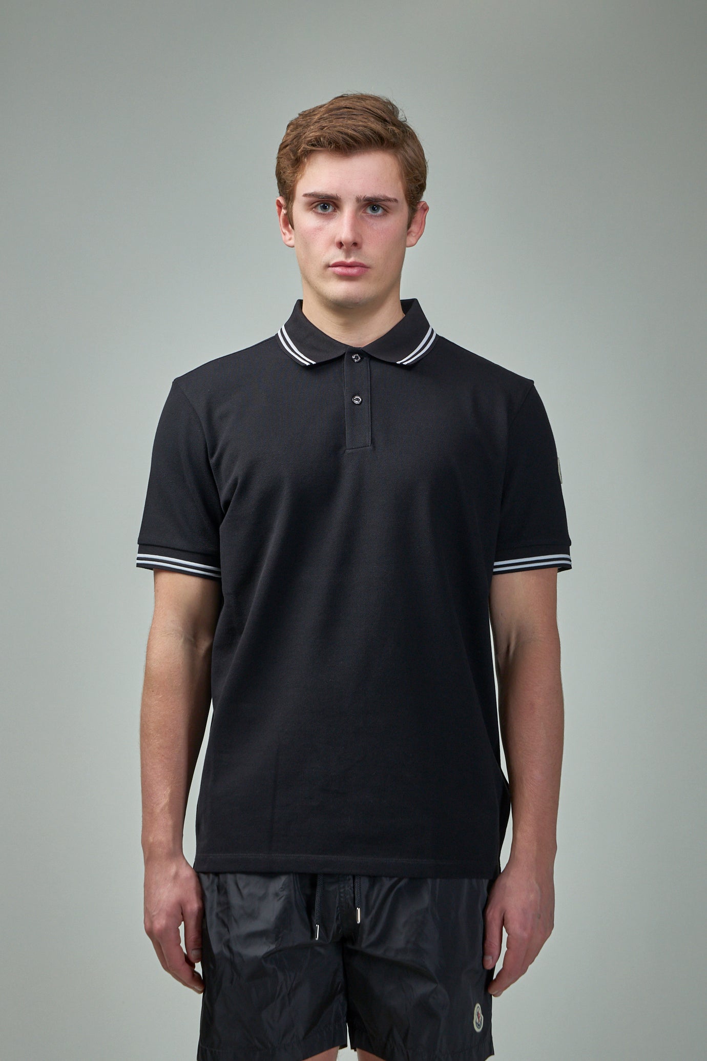 Striped Trim Cotton Piquet Polo Shirt