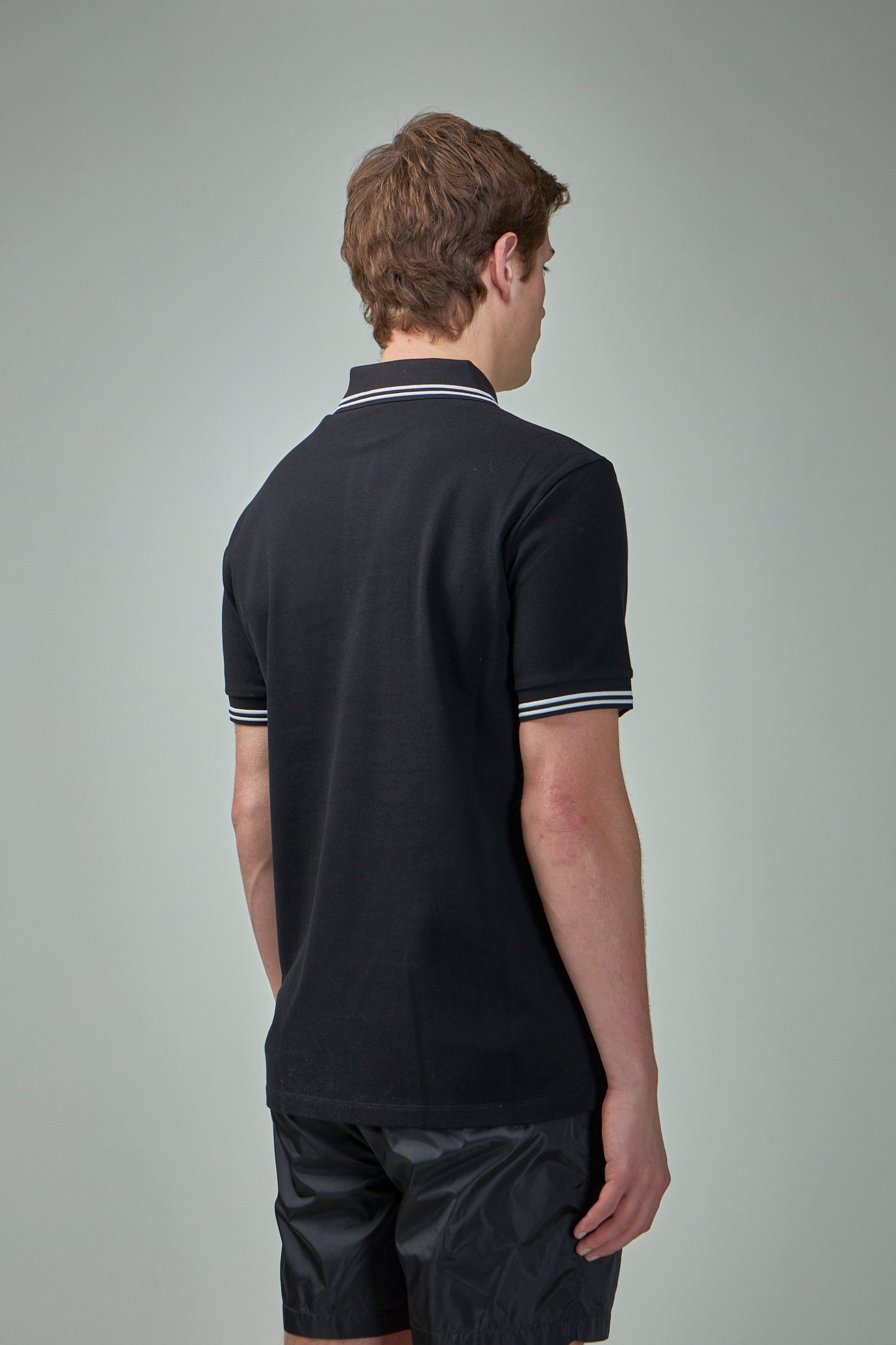 Striped Trim Cotton Piquet Polo Shirt