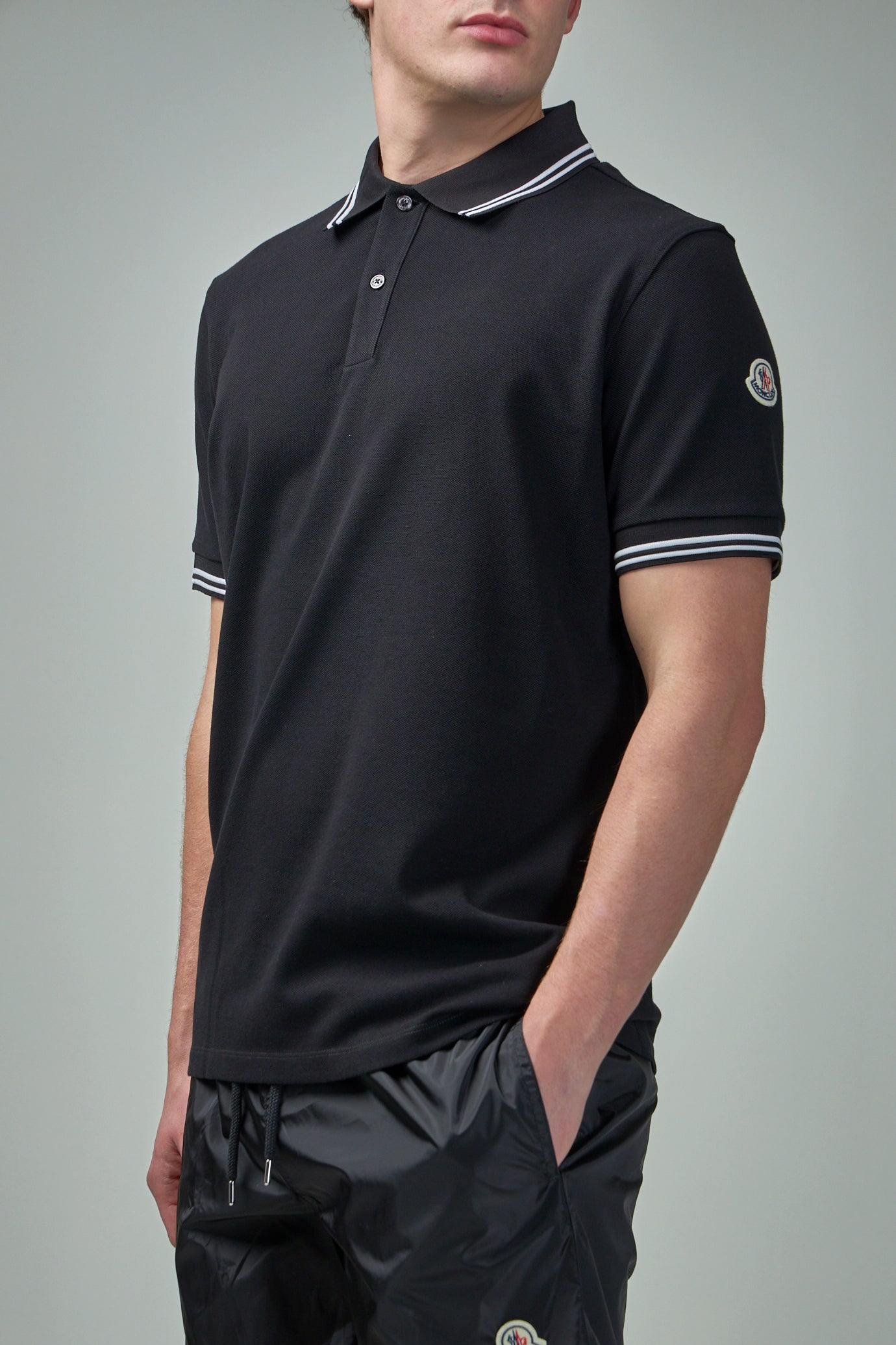 Striped Trim Cotton Piquet Polo Shirt