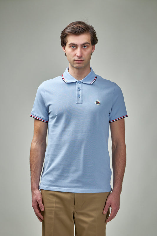 Striped Trim Cotton Piquet Polo Shirt