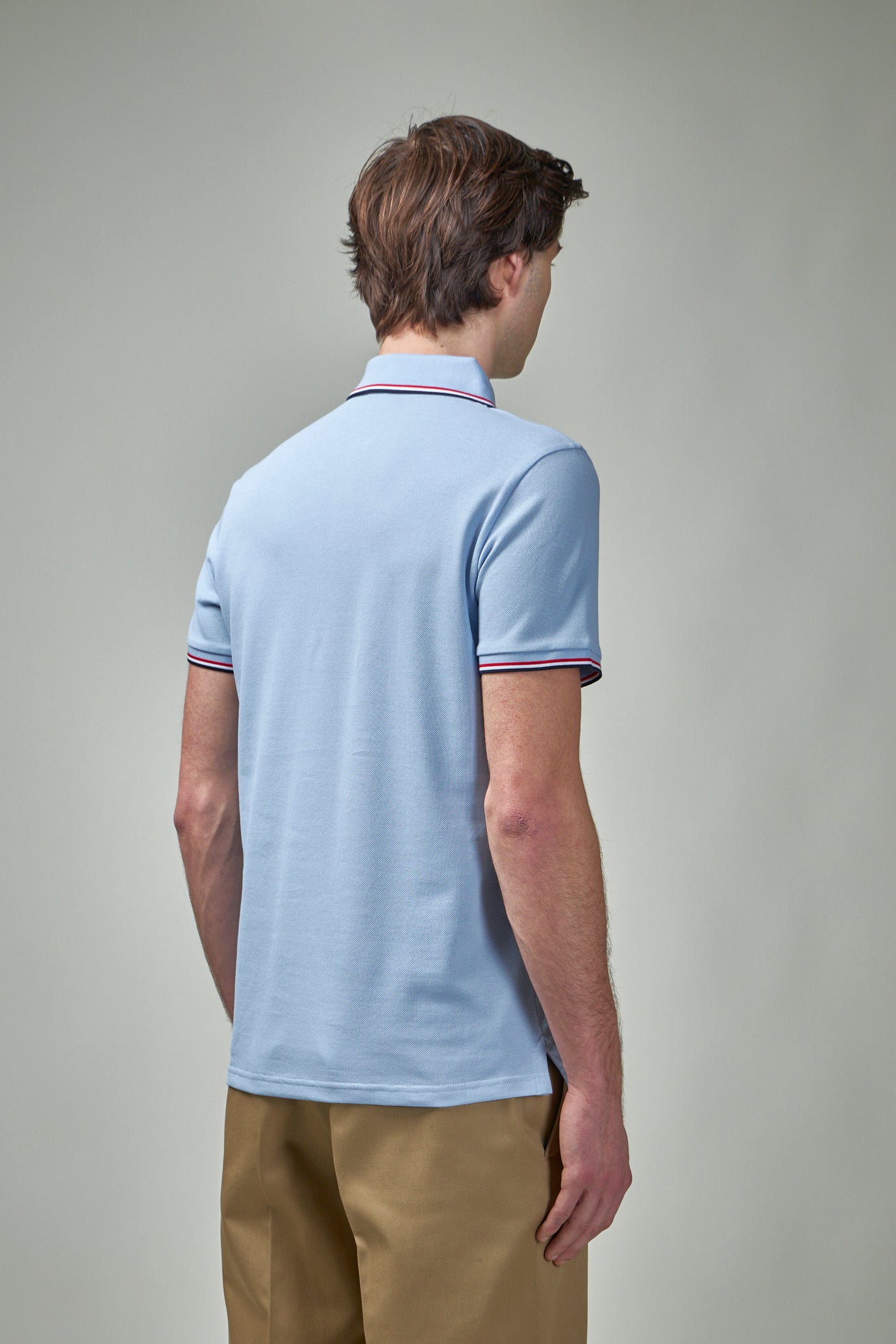 Striped Trim Cotton Piquet Polo Shirt