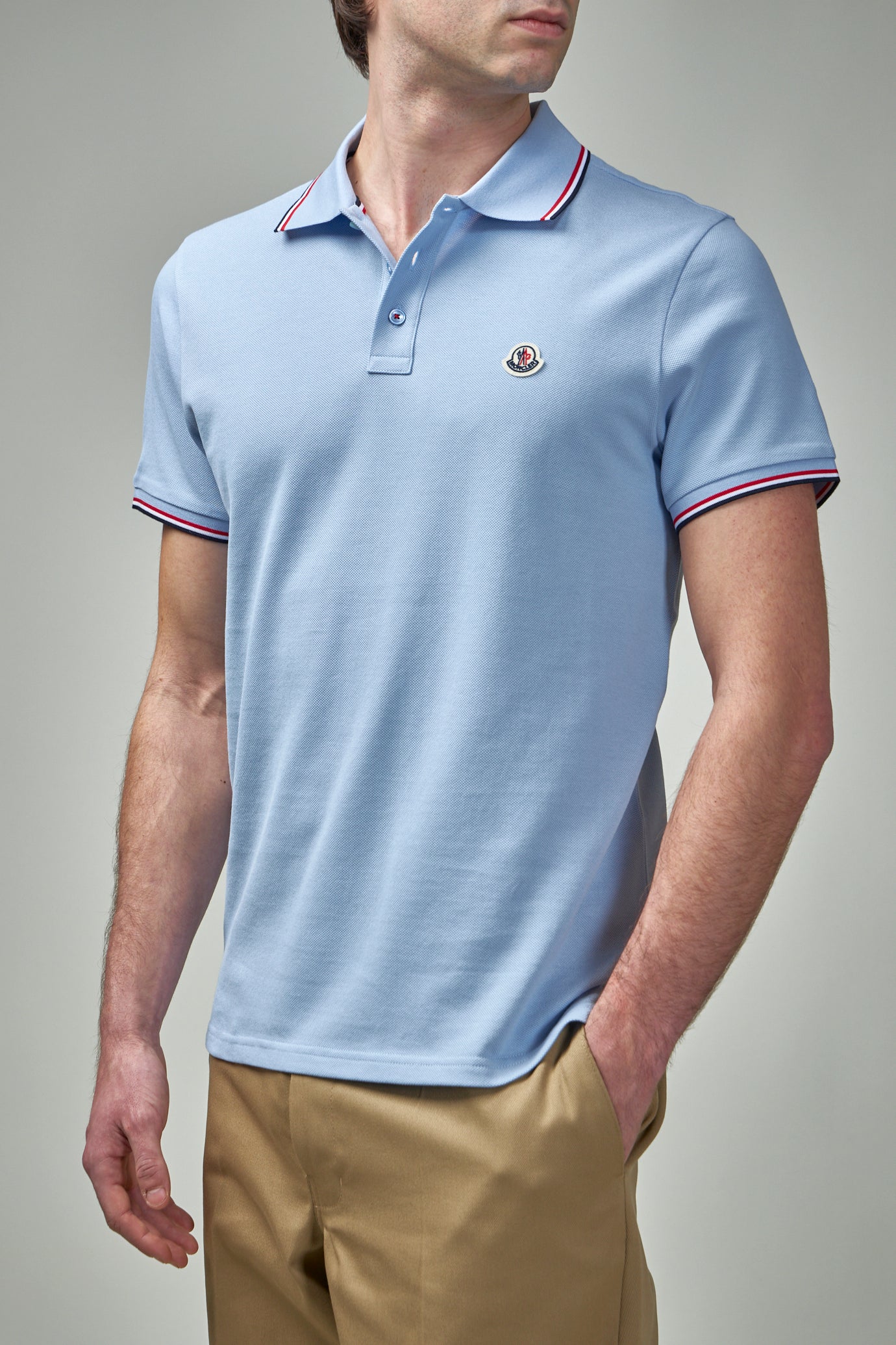 Striped Trim Cotton Piquet Polo Shirt