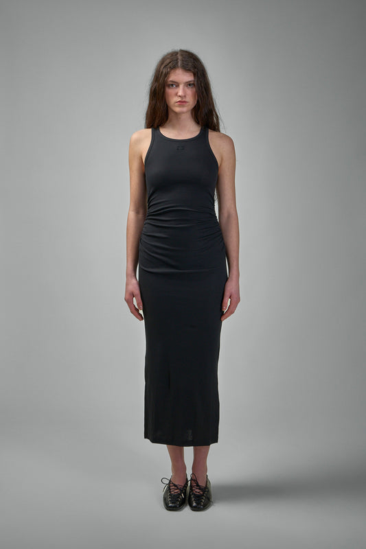 T3935 Weiches Baumwollripp-Tanktop, langes Kleid, schwarz 099