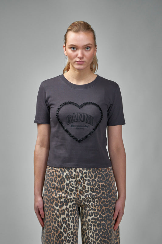 Kleines T-Shirt aus schwerer Baumwolle mit Herzmotiv
