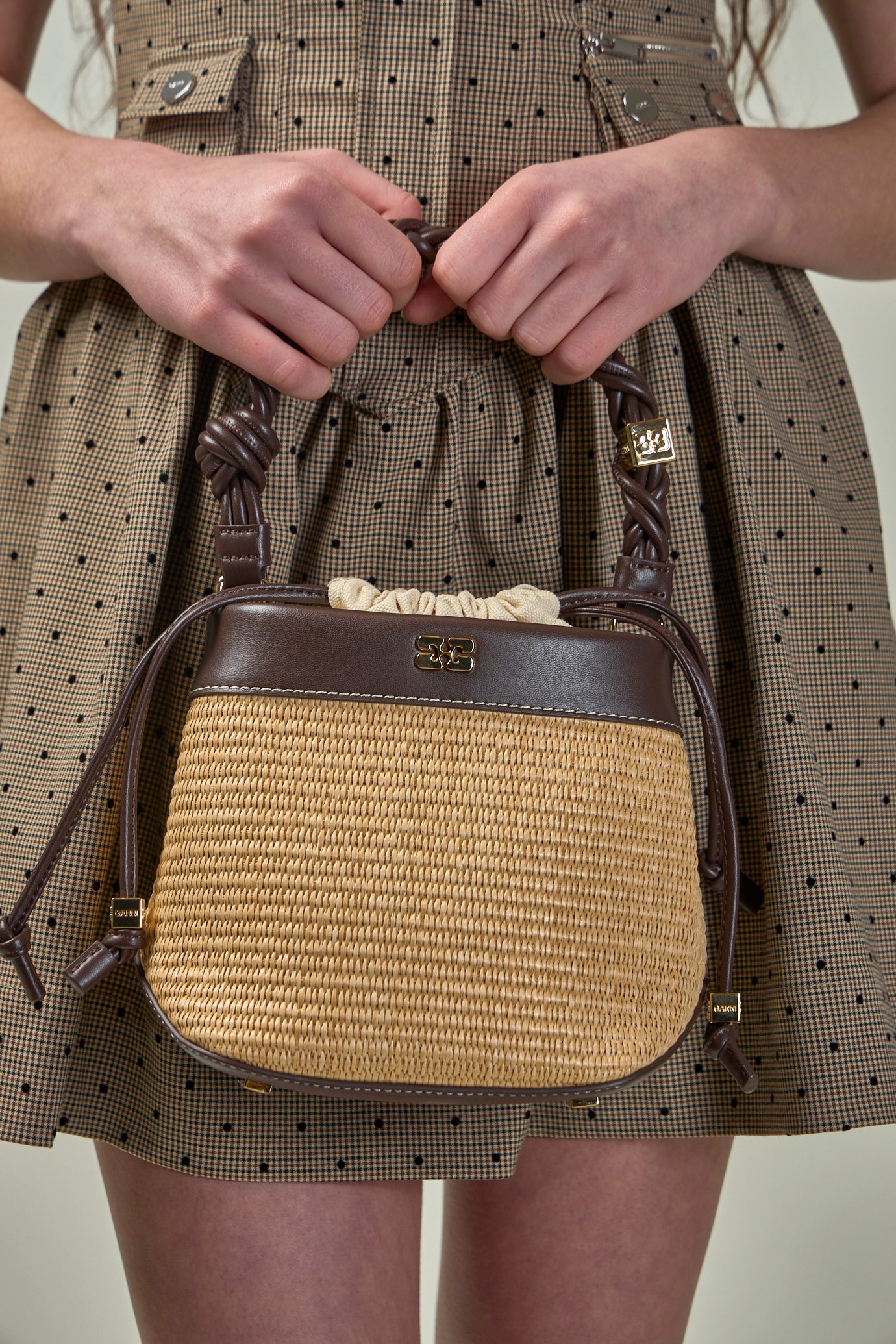 Ganni Bou Bucket Bag Raffia