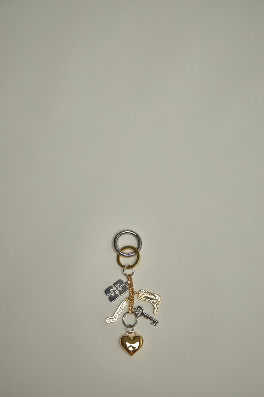 Ganni Bou Charms Keyring Silver And Gold