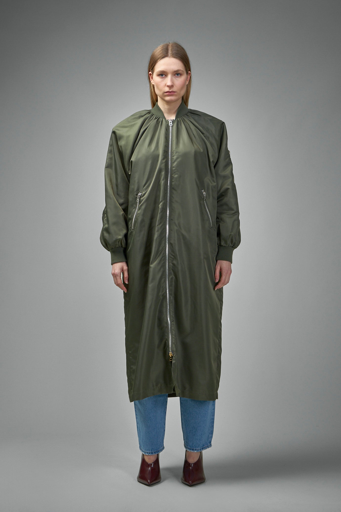 Reward Long Nylon Bomber Jacket Coat