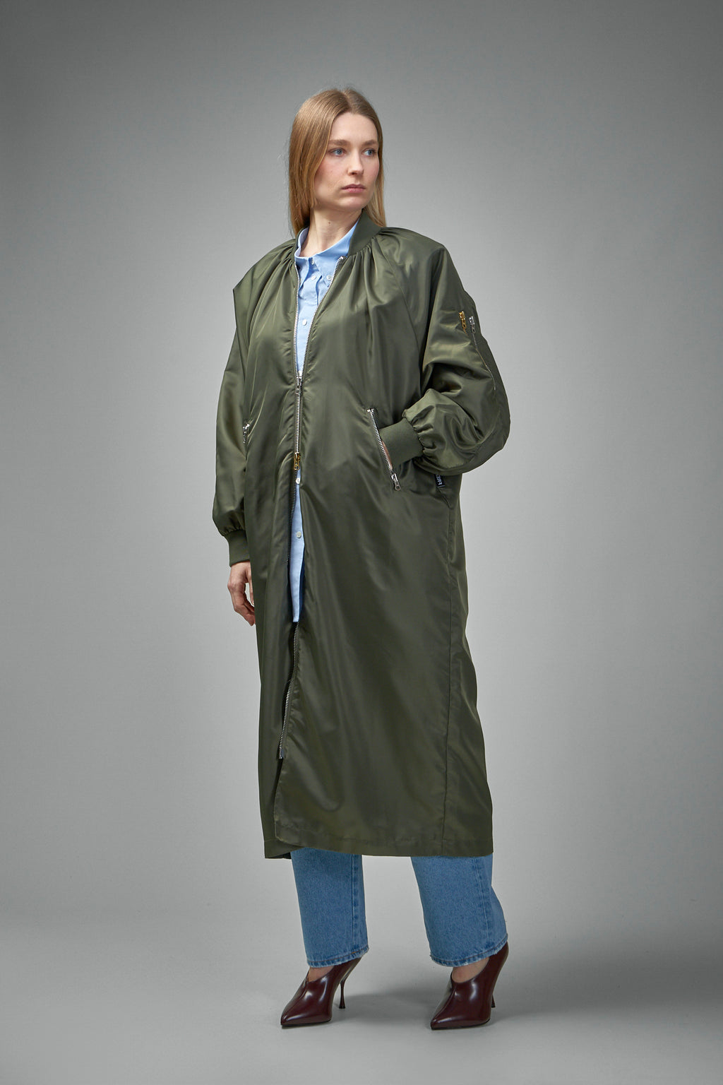 Reward Long Nylon Bomber Jacket Coat