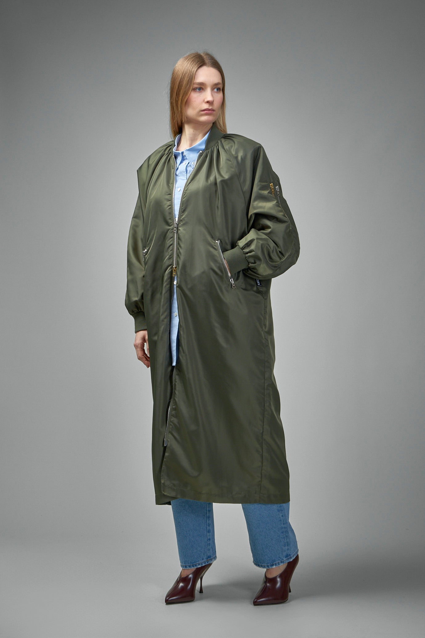 Reward Long Nylon Bomber Jacket Coat