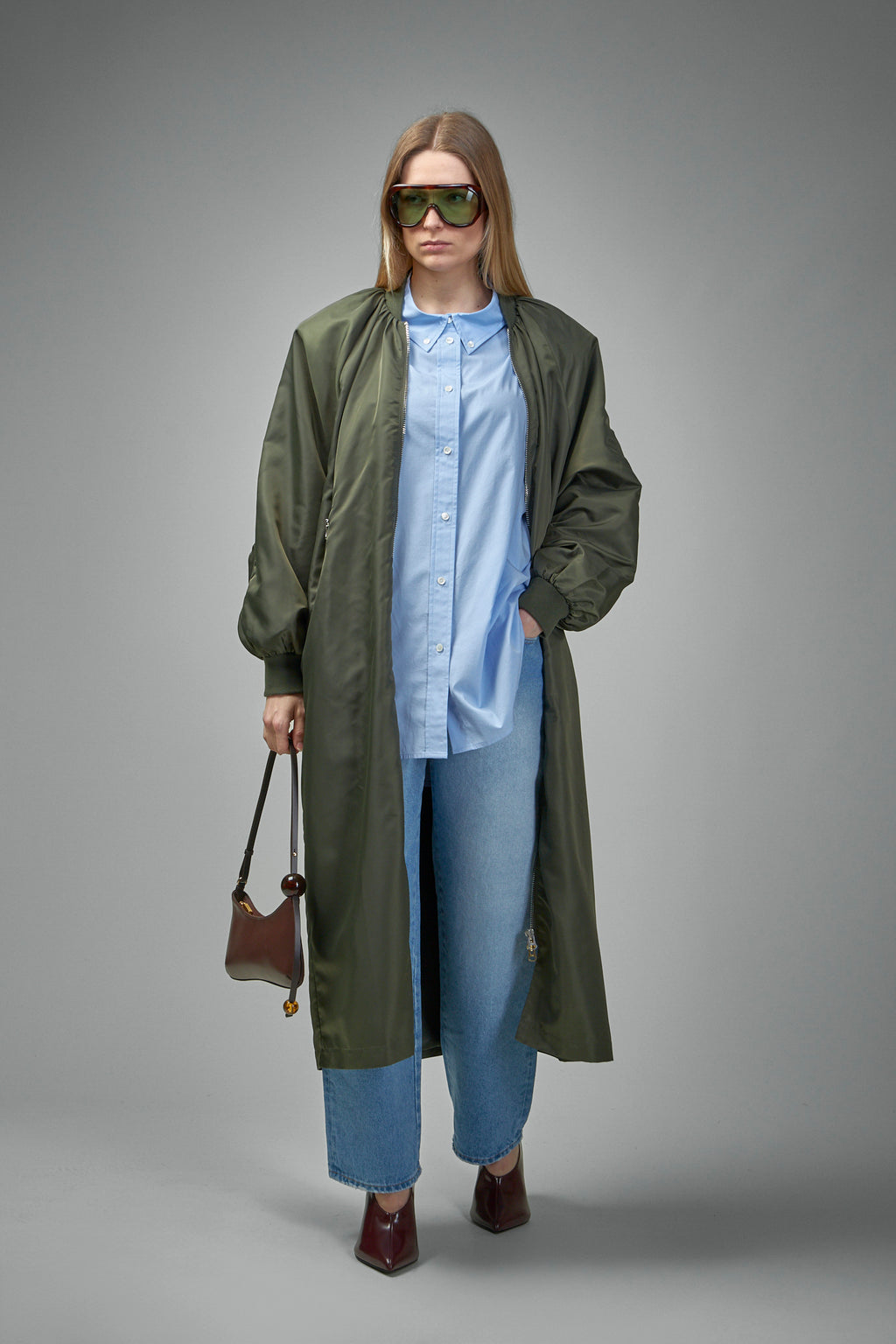 Reward Long Nylon Bomber Jacket Coat