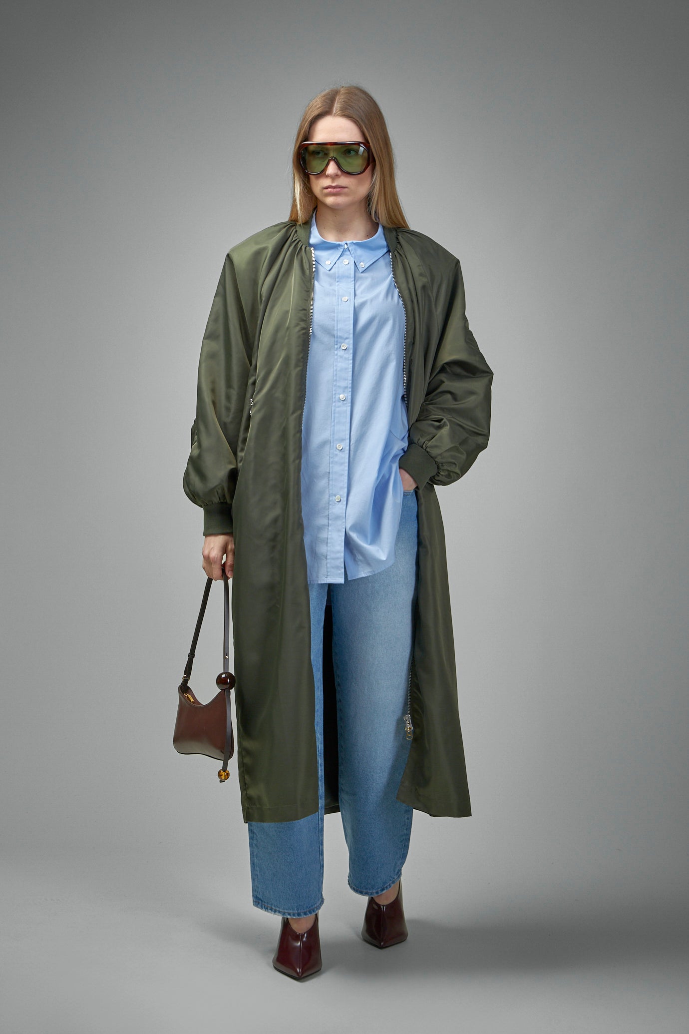 Reward Long Nylon Bomber Jacket Coat