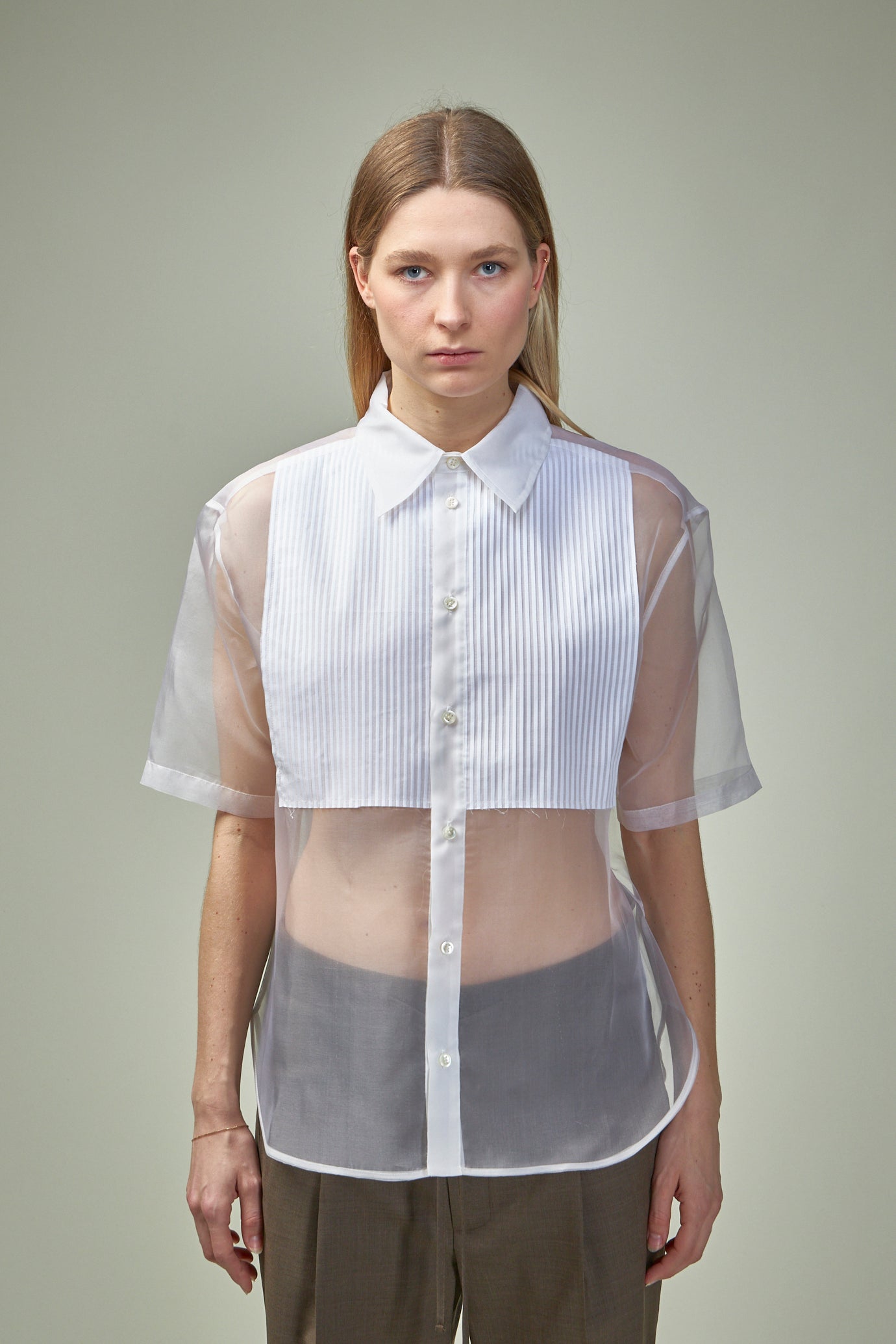 Pleats Tux Silk Organza Shirt