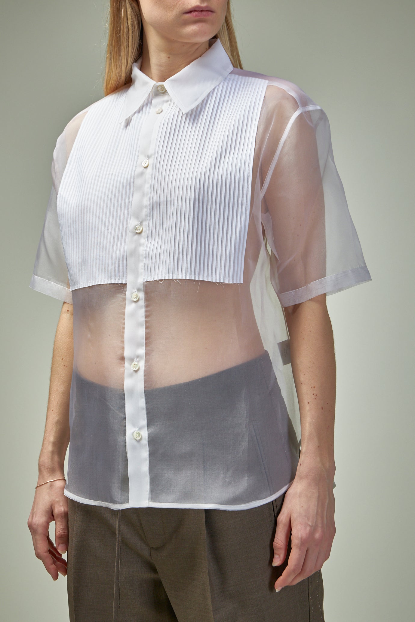 Pleats Tux Silk Organza Shirt