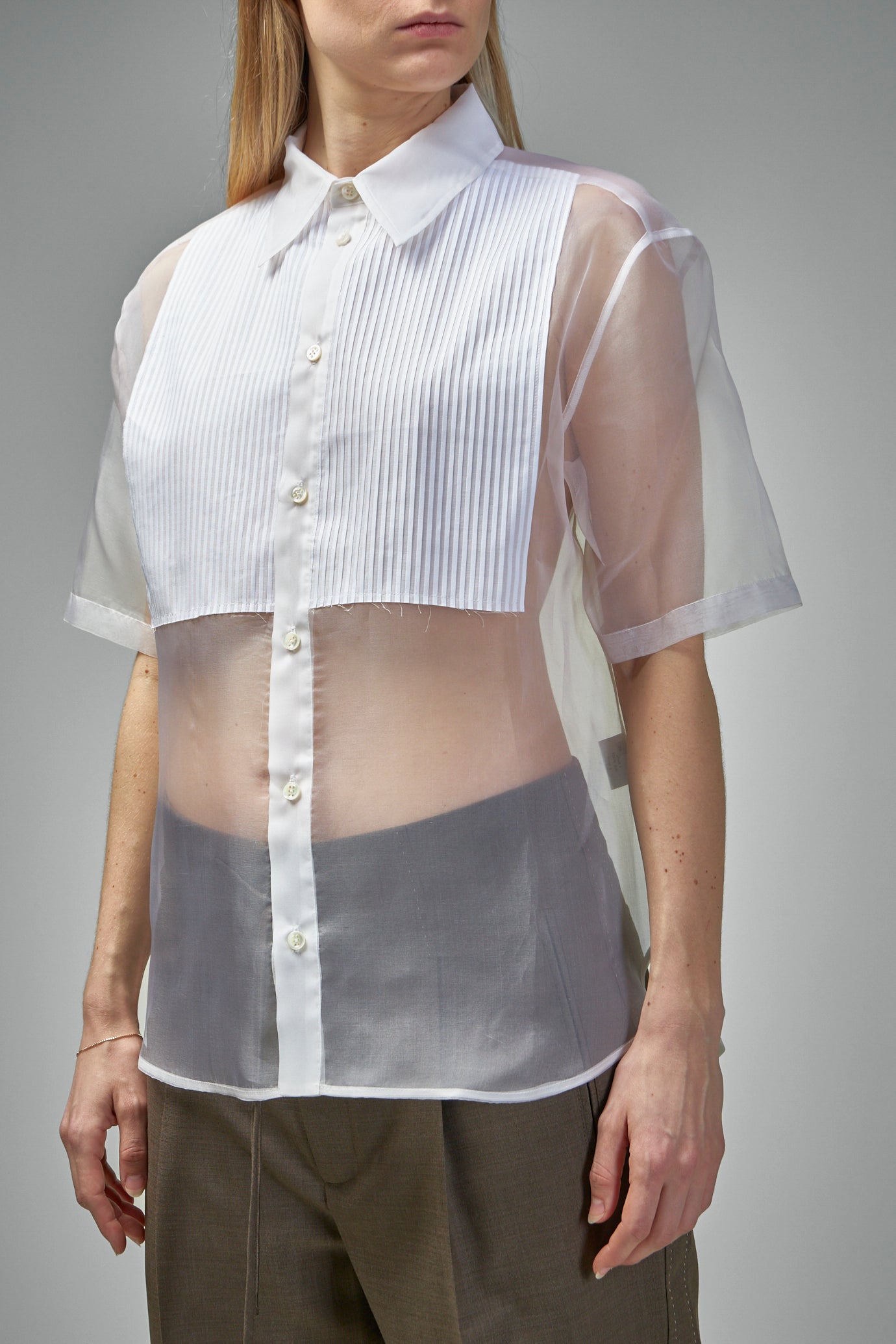 Pleats Tux Silk Organza Shirt