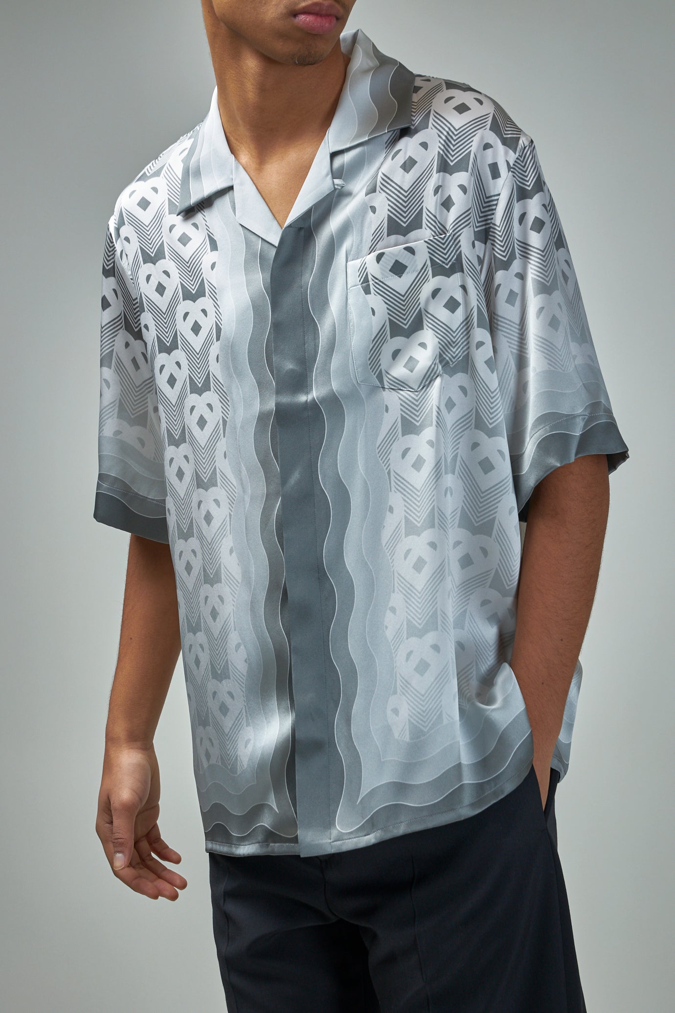 Short Sleeve Cuban Collar Shirt Gradient Heart Monogram