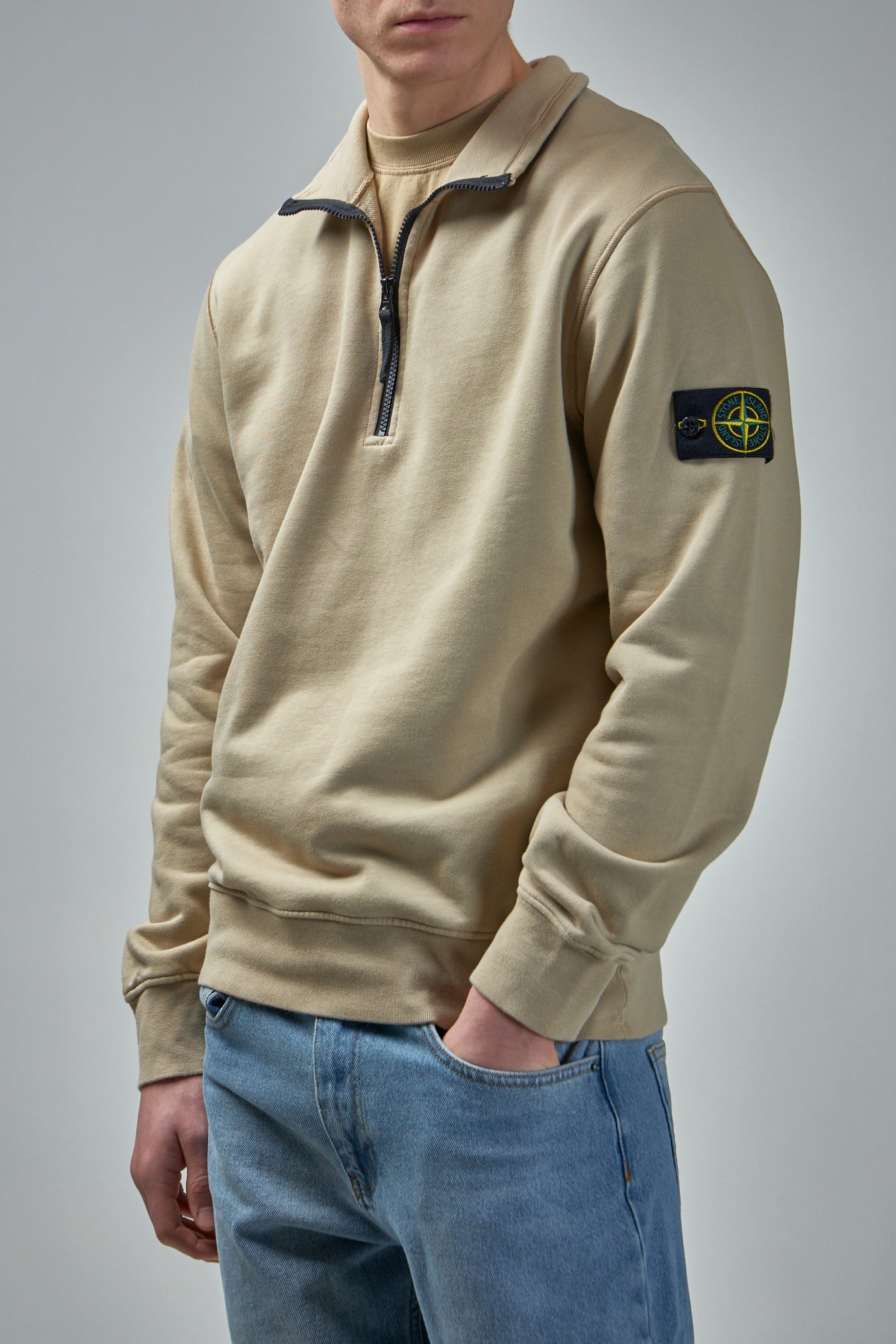 Half Zip Sweatshirt with Standing Collar