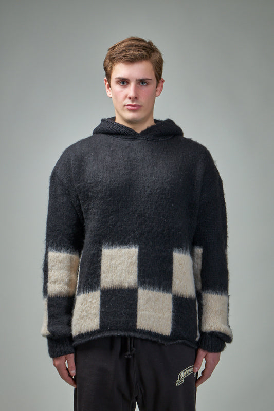 Brushed Checkered Knit Hoodie