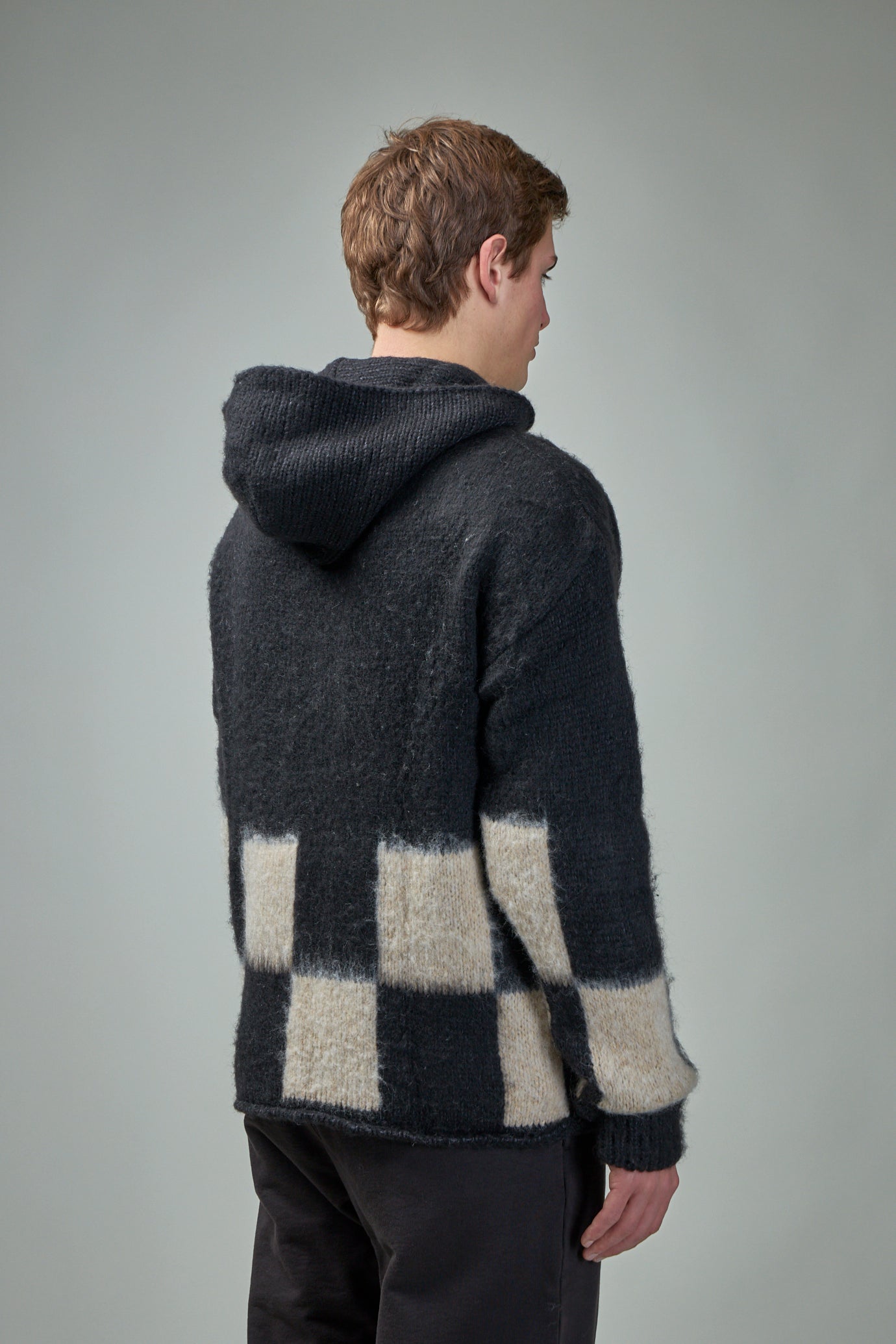 Brushed Checkered Knit Hoodie