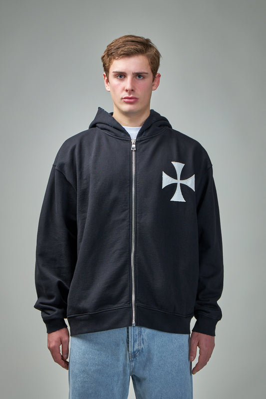 Cross Patch Zipped Hoodie