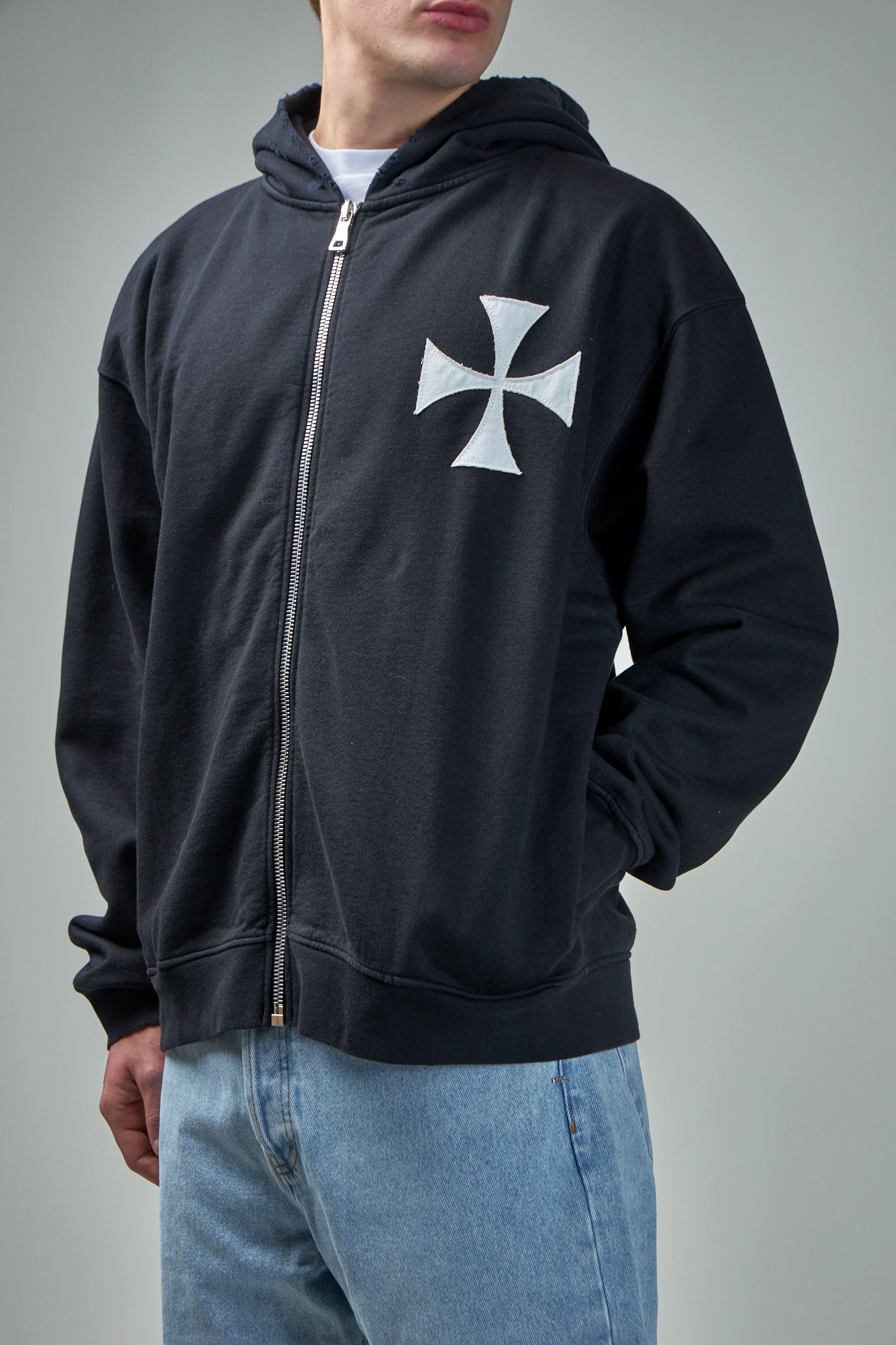 Cross Patch Zipped Hoodie