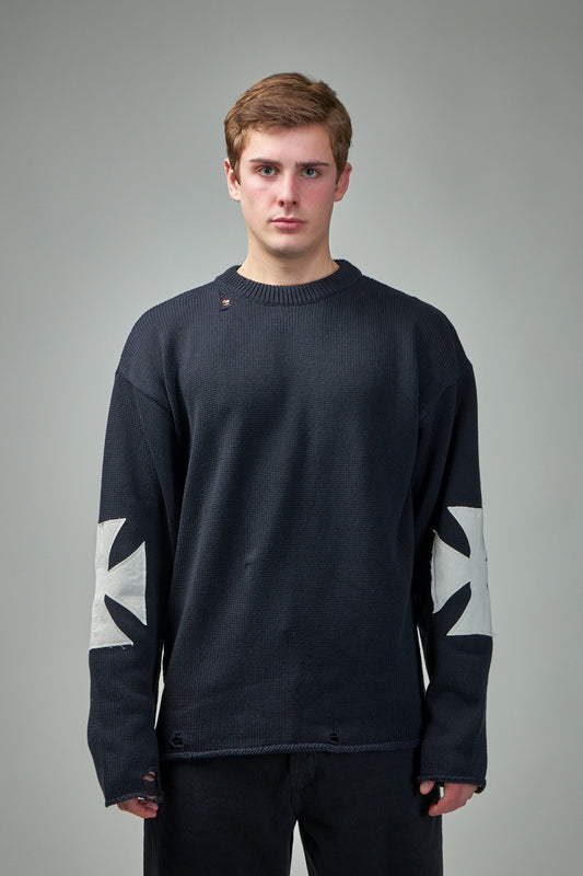 Raw Cross Knit Crewneck